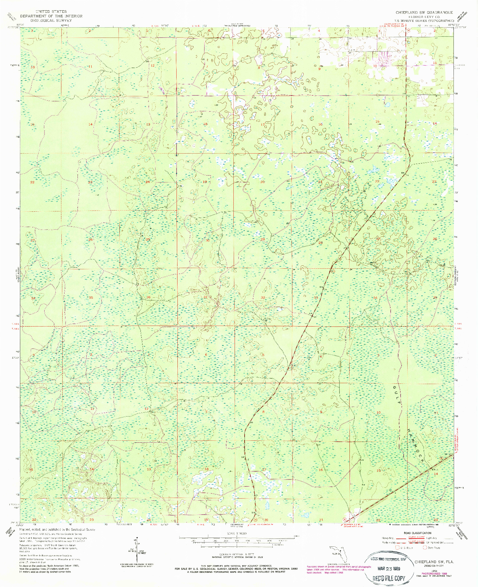 USGS 1:24000-SCALE QUADRANGLE FOR CHIEFLAND SW, FL 1954