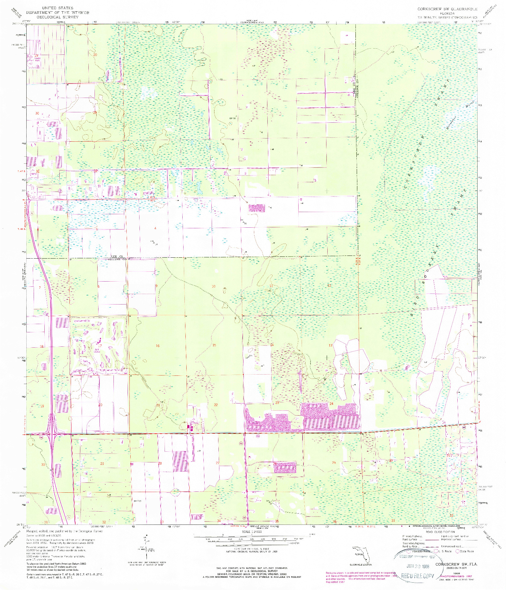 USGS 1:24000-SCALE QUADRANGLE FOR CORKSCREW SW, FL 1958