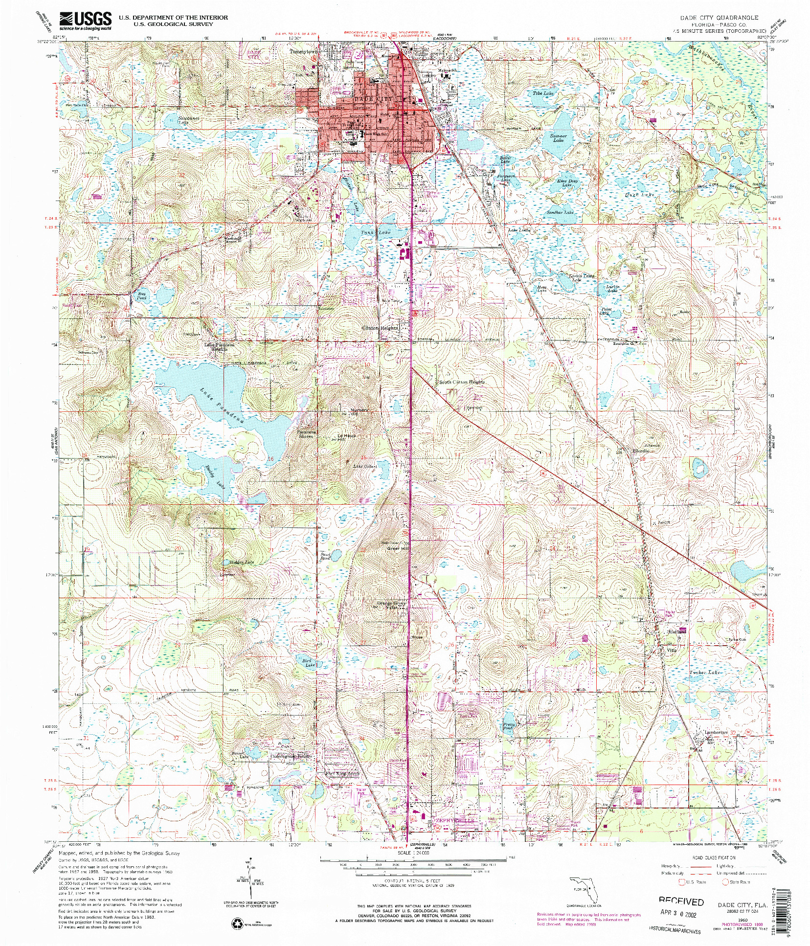 USGS 1:24000-SCALE QUADRANGLE FOR DADE CITY, FL 1960