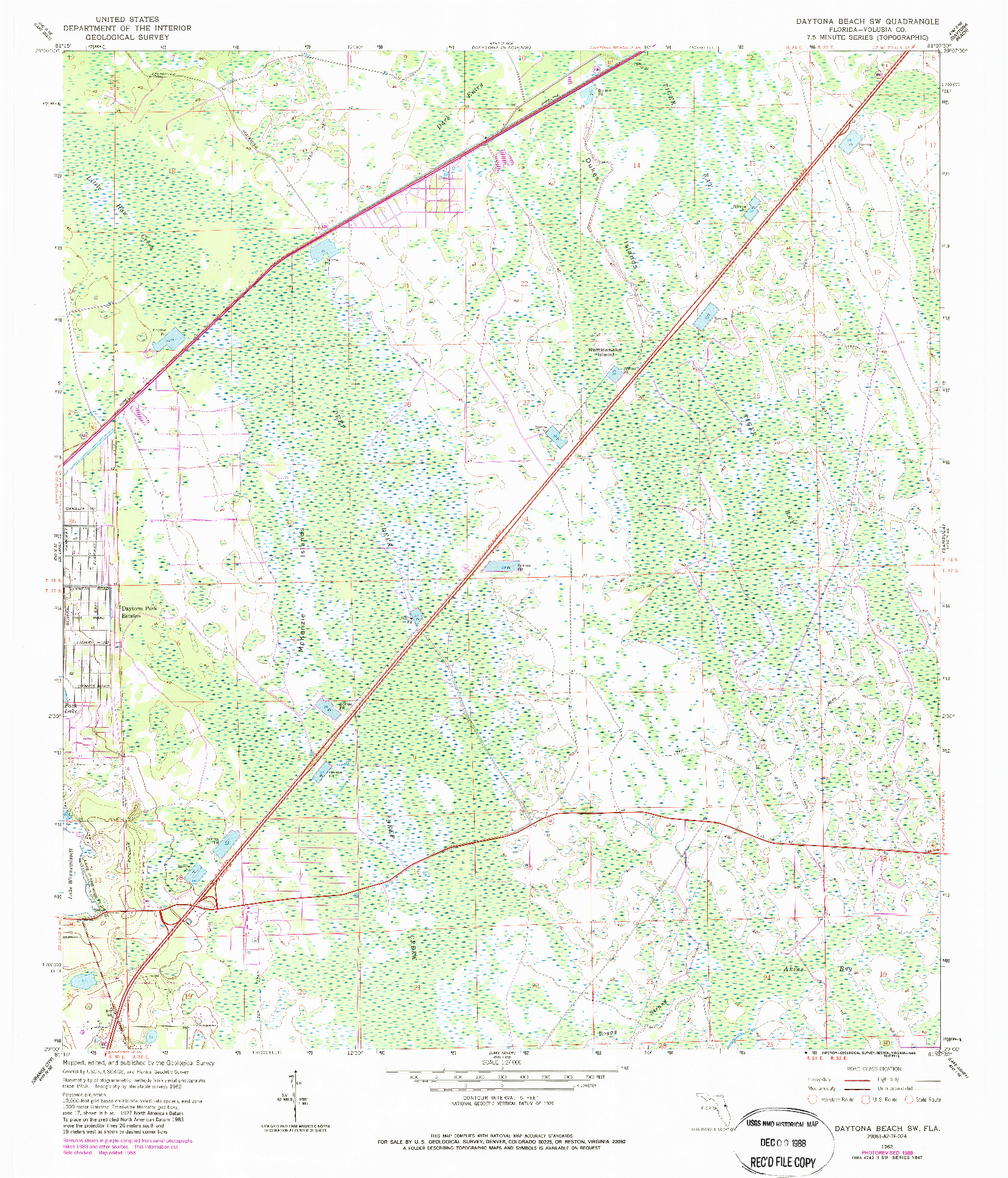 USGS 1:24000-SCALE QUADRANGLE FOR DAYTONA BEACH SW, FL 1962