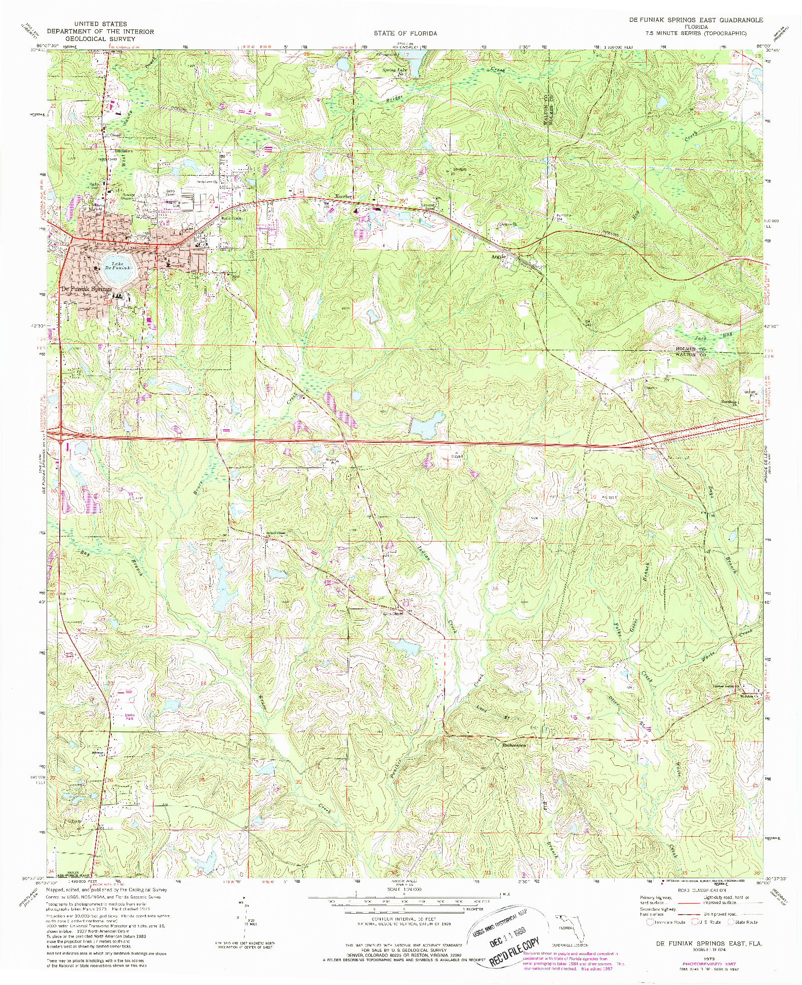 USGS 1:24000-SCALE QUADRANGLE FOR DE FUNIAK SPRINGS EAST, FL 1973