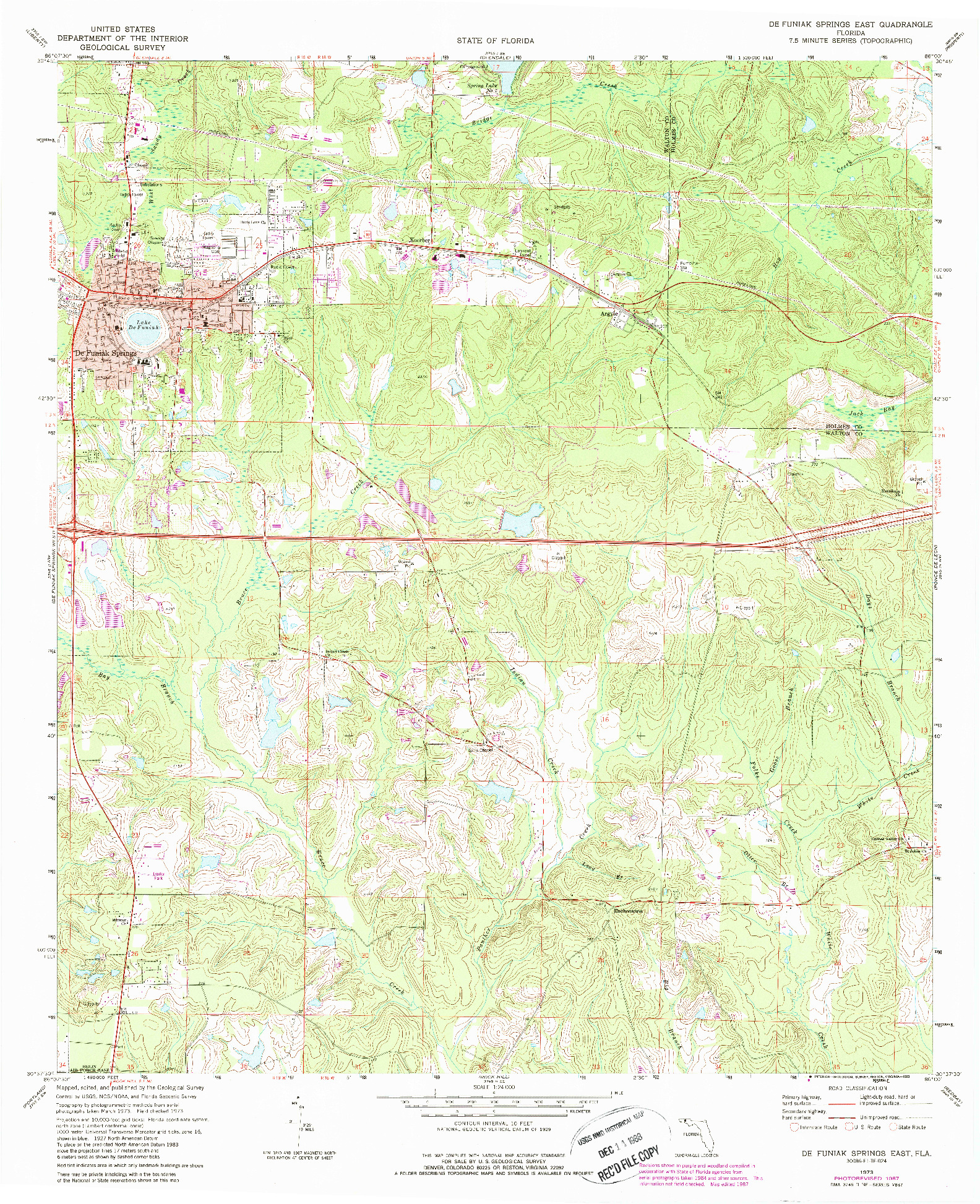 USGS 1:24000-SCALE QUADRANGLE FOR DE FUNIAK SPRINGS EAST, FL 1973