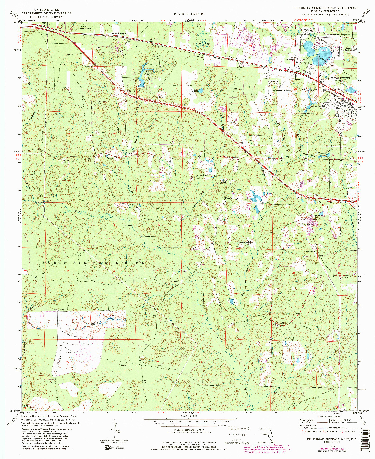 USGS 1:24000-SCALE QUADRANGLE FOR DE FUNIAK SPRINGS WEST, FL 1973