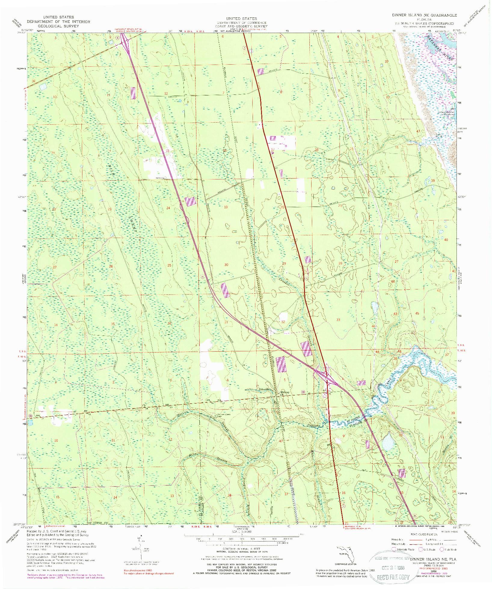 USGS 1:24000-SCALE QUADRANGLE FOR DINNER ISLAND NE, FL 1956