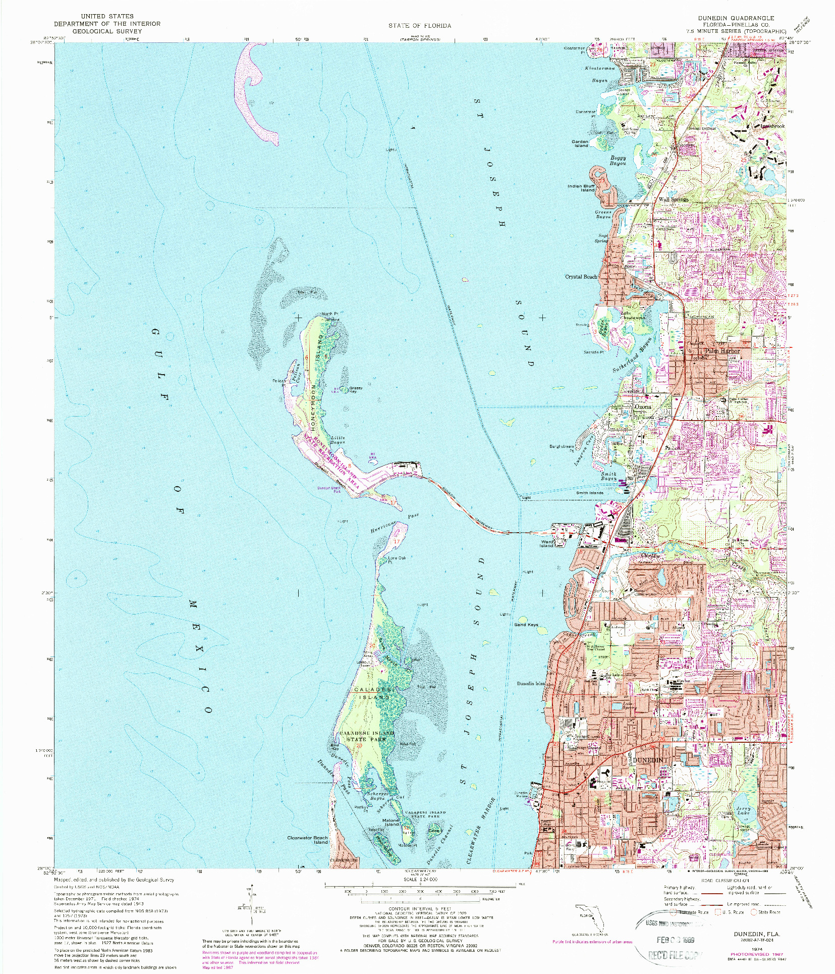 USGS 1:24000-SCALE QUADRANGLE FOR DUNEDIN, FL 1974