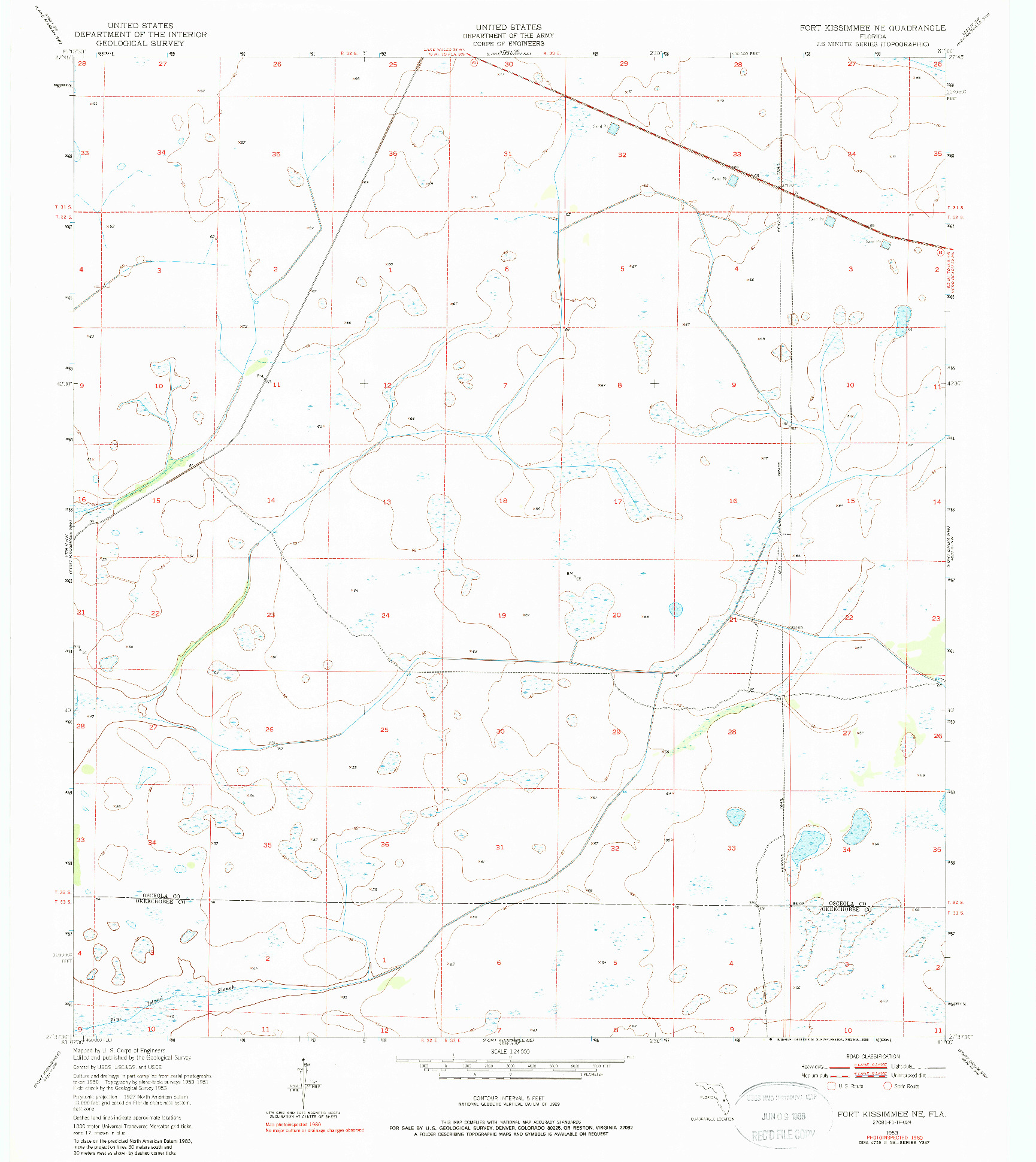 USGS 1:24000-SCALE QUADRANGLE FOR FORT KISSIMMEE NE, FL 1953