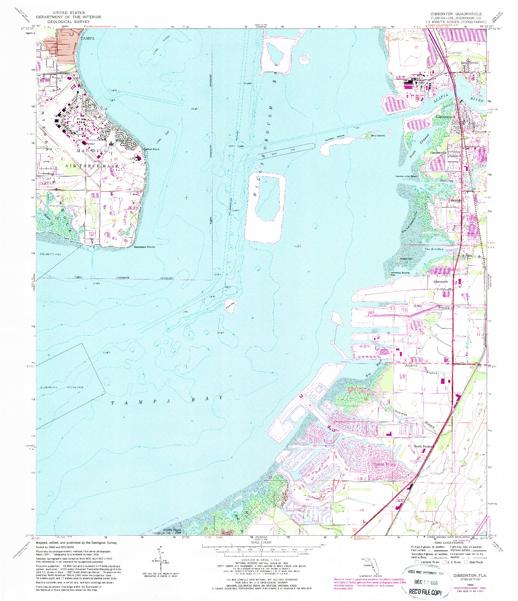 USGS 1:24000-SCALE QUADRANGLE FOR GIBSONTON, FL 1956