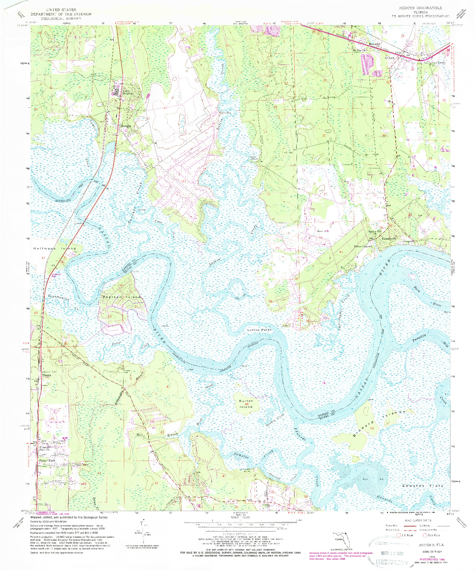 USGS 1:24000-SCALE QUADRANGLE FOR HEDGES, FL 1958
