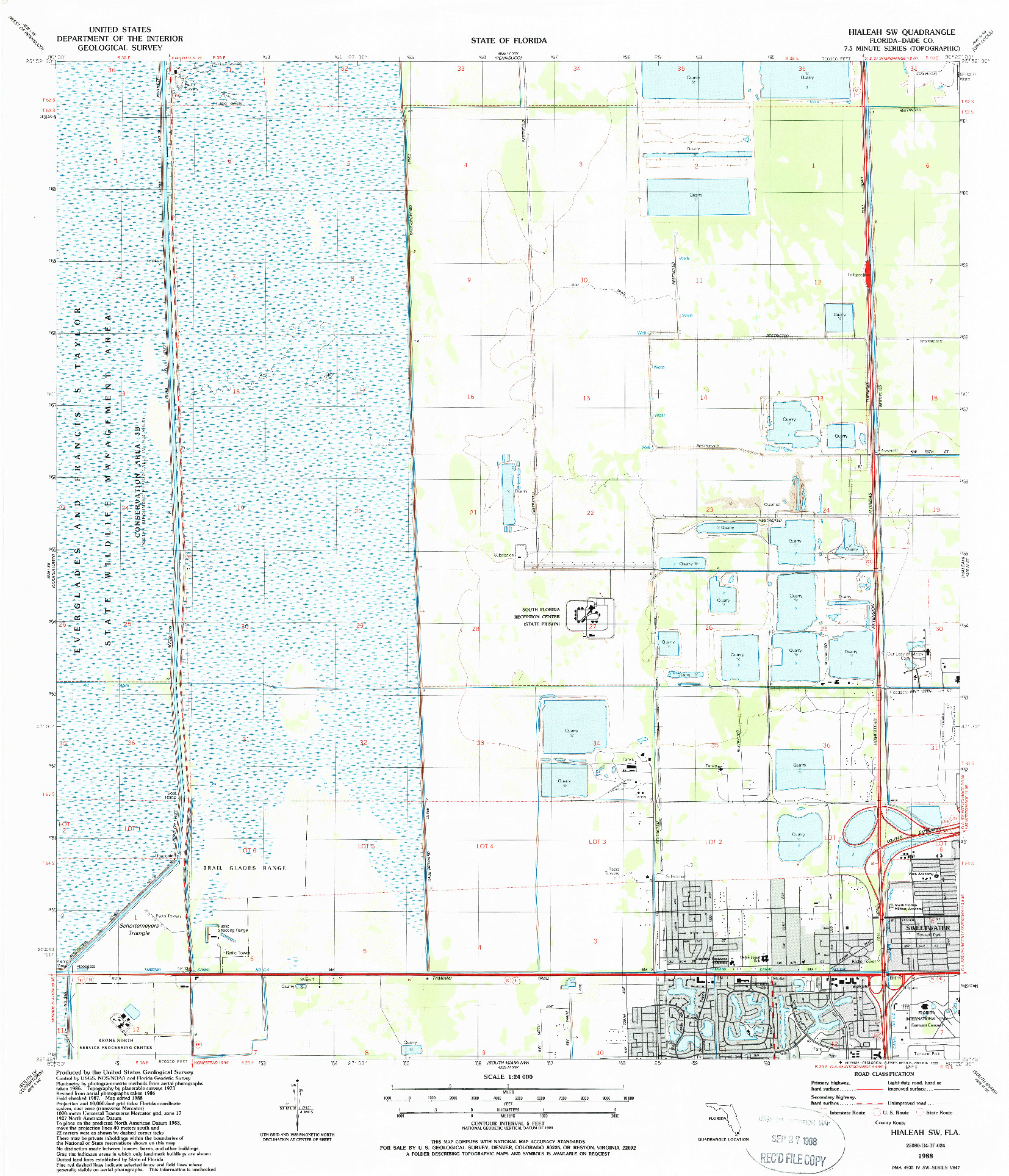 USGS 1:24000-SCALE QUADRANGLE FOR HIALEAH SW, FL 1988