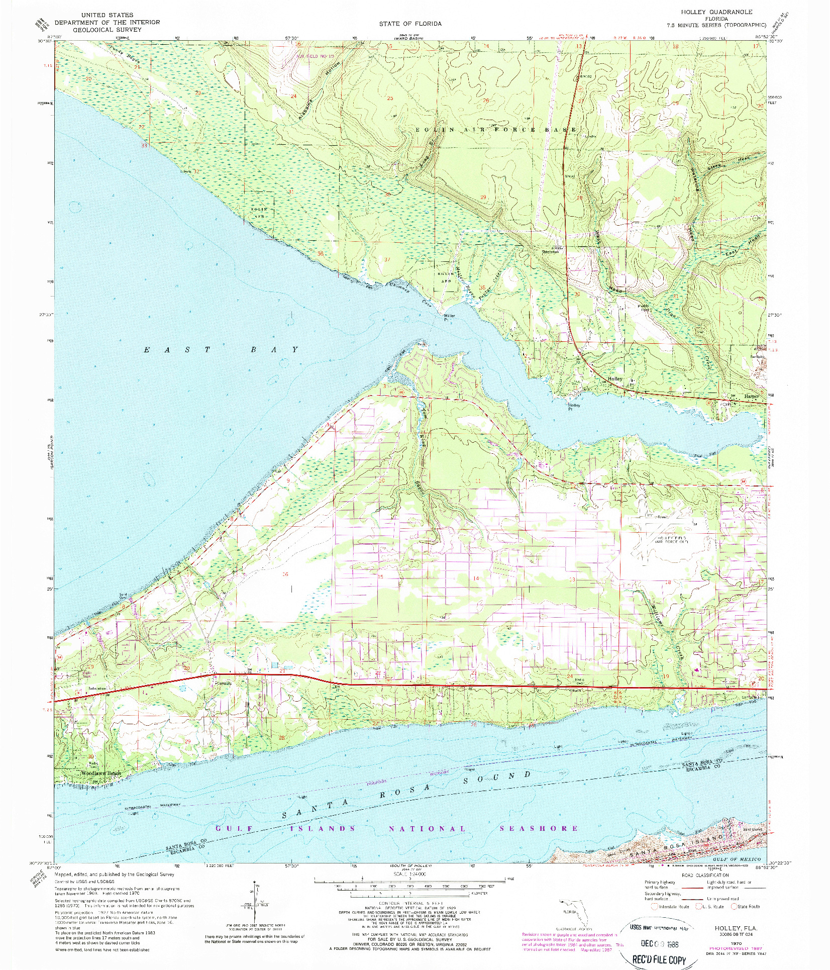 USGS 1:24000-SCALE QUADRANGLE FOR HOLLEY, FL 1970