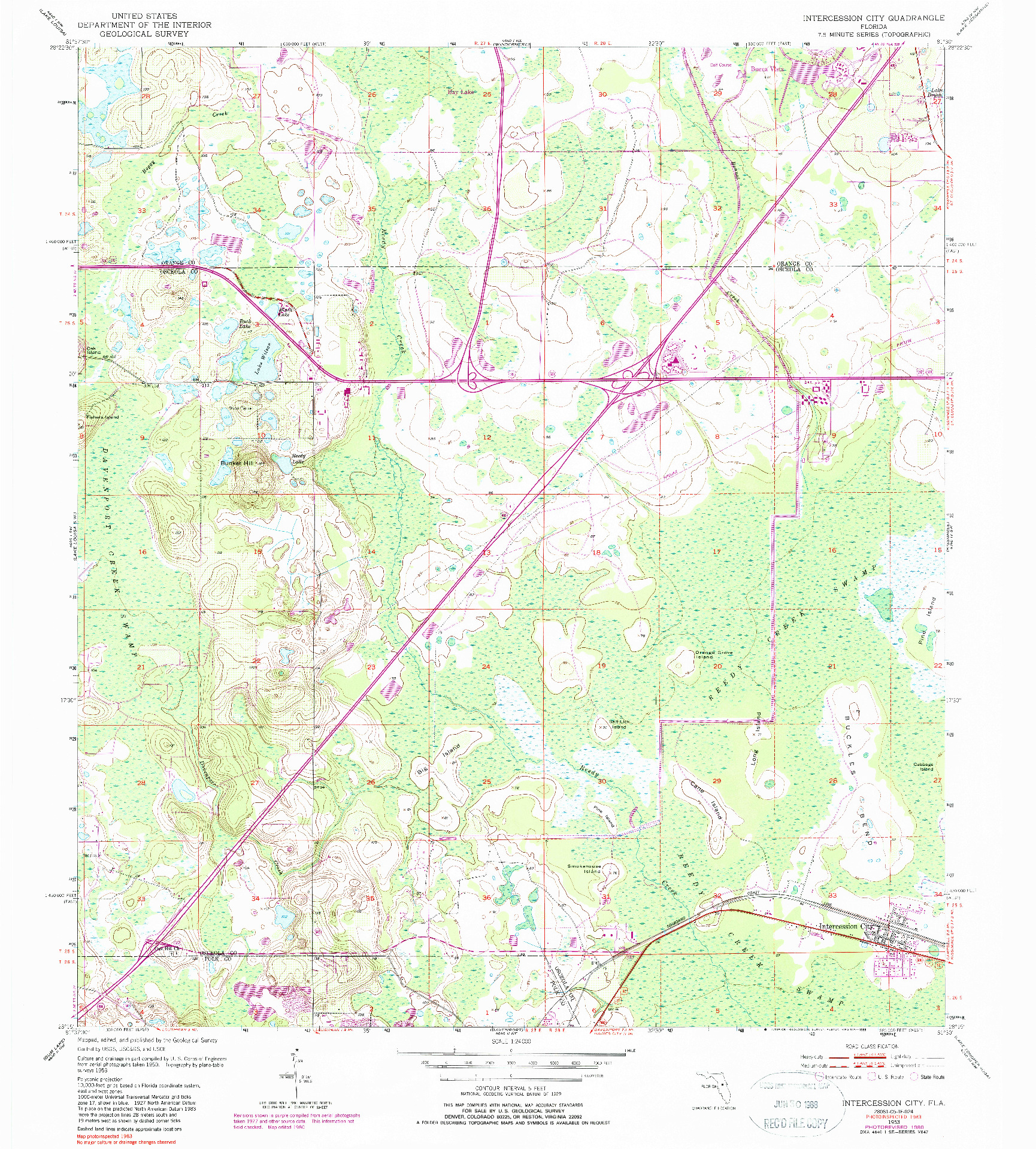 USGS 1:24000-SCALE QUADRANGLE FOR INTERCESSION CITY, FL 1953