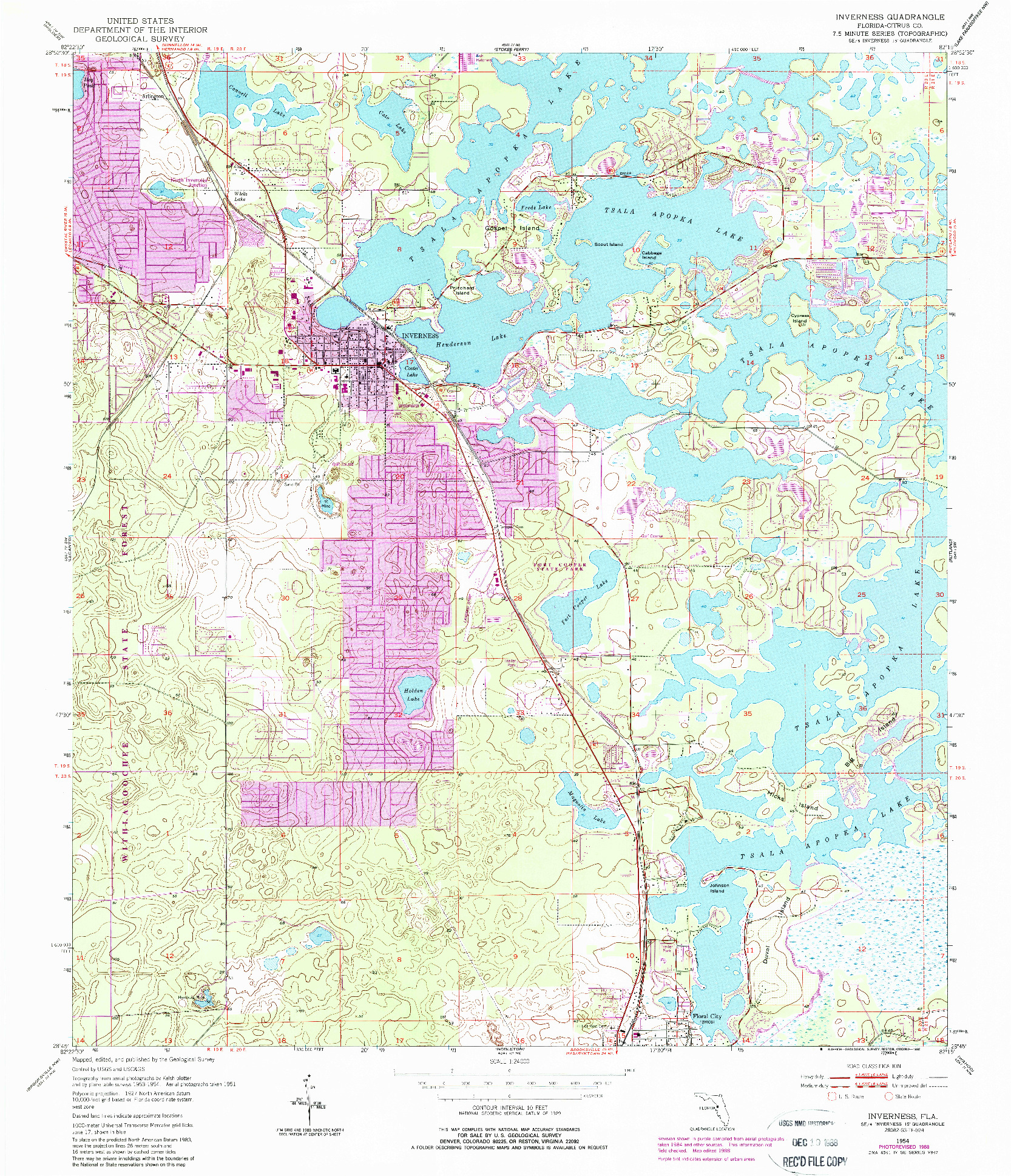 USGS 1:24000-SCALE QUADRANGLE FOR INVERNESS, FL 1954