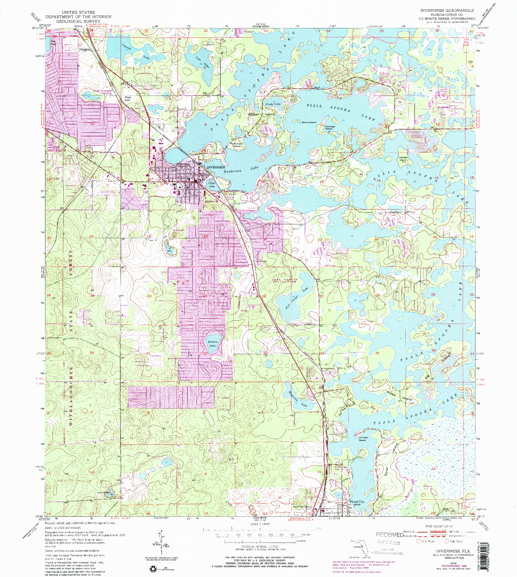USGS 1:24000-SCALE QUADRANGLE FOR INVERNESS, FL 1954