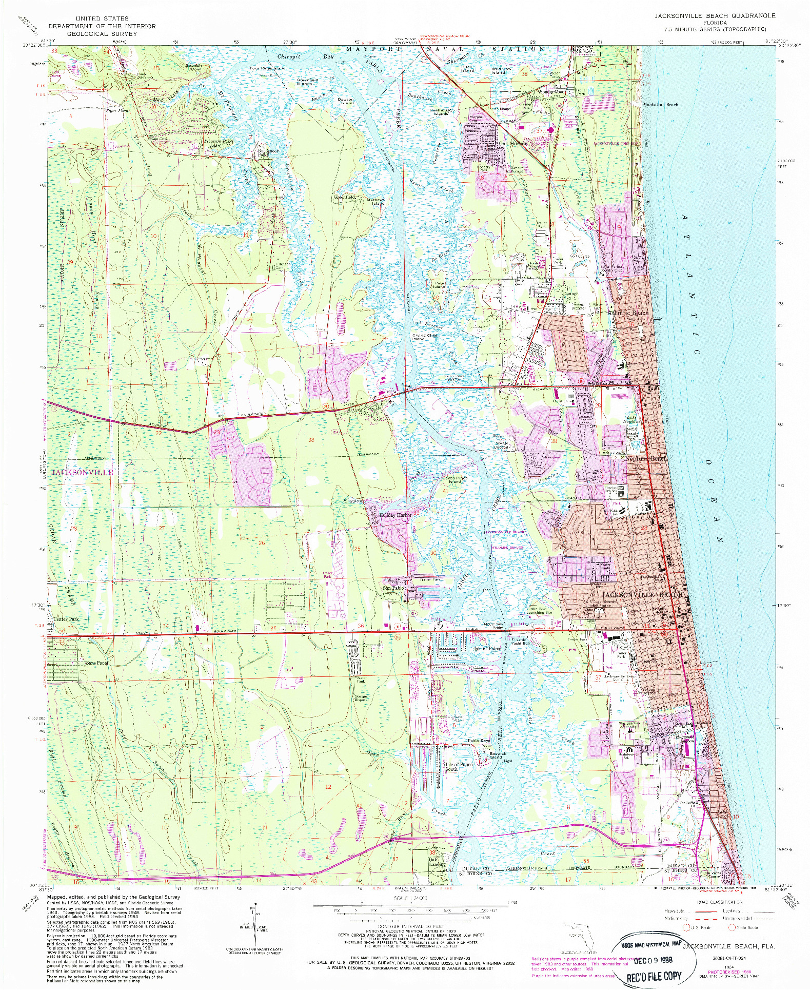 USGS 1:24000-SCALE QUADRANGLE FOR JACKSONVILLE BEACH, FL 1964