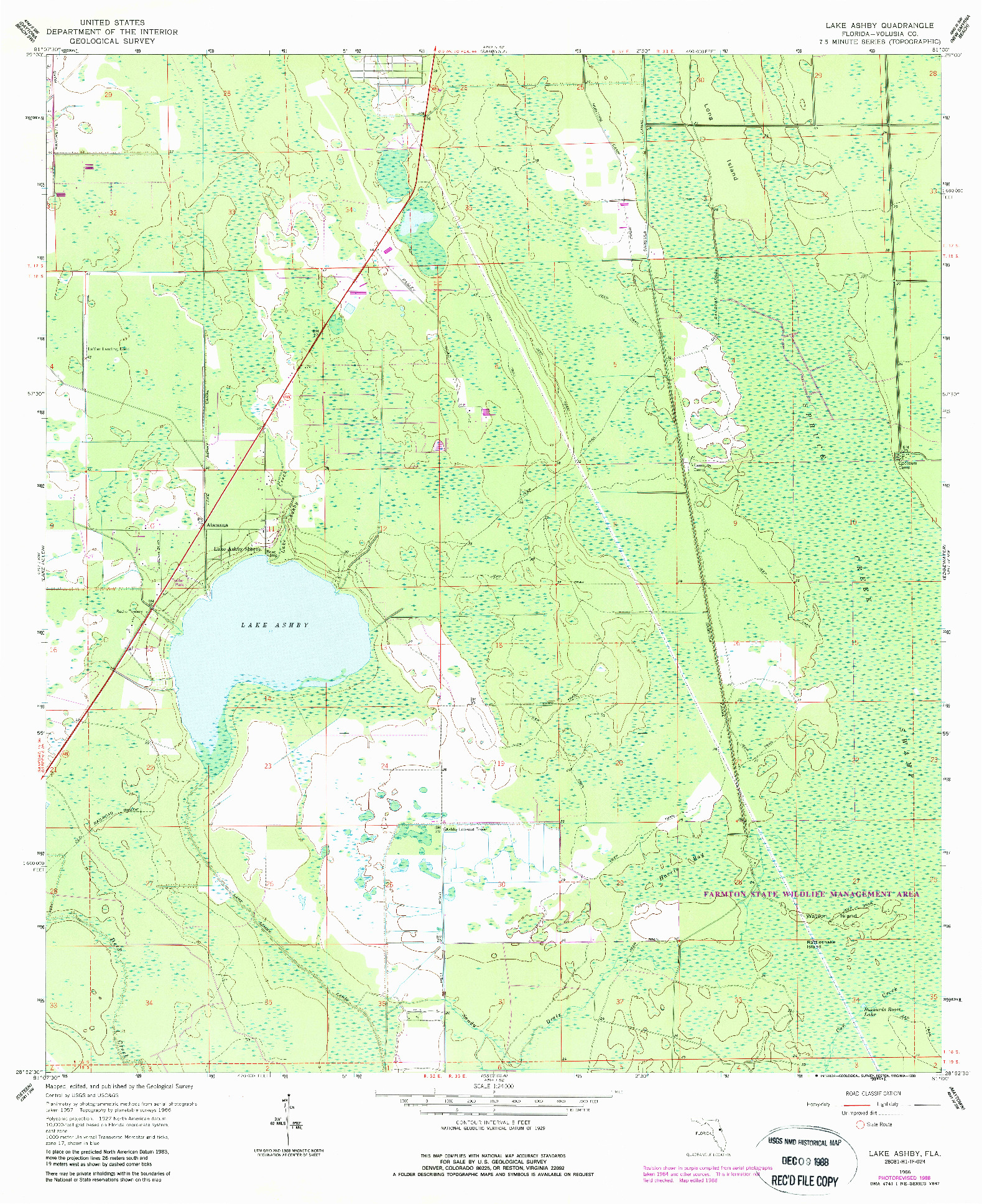 USGS 1:24000-SCALE QUADRANGLE FOR LAKE ASHBY, FL 1966