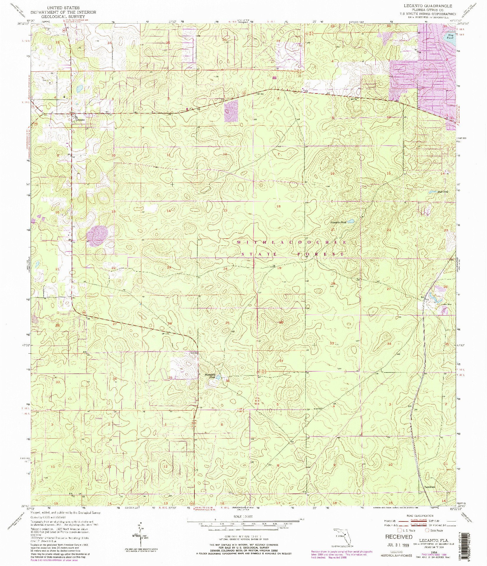 USGS 1:24000-SCALE QUADRANGLE FOR LECANTO, FL 1954