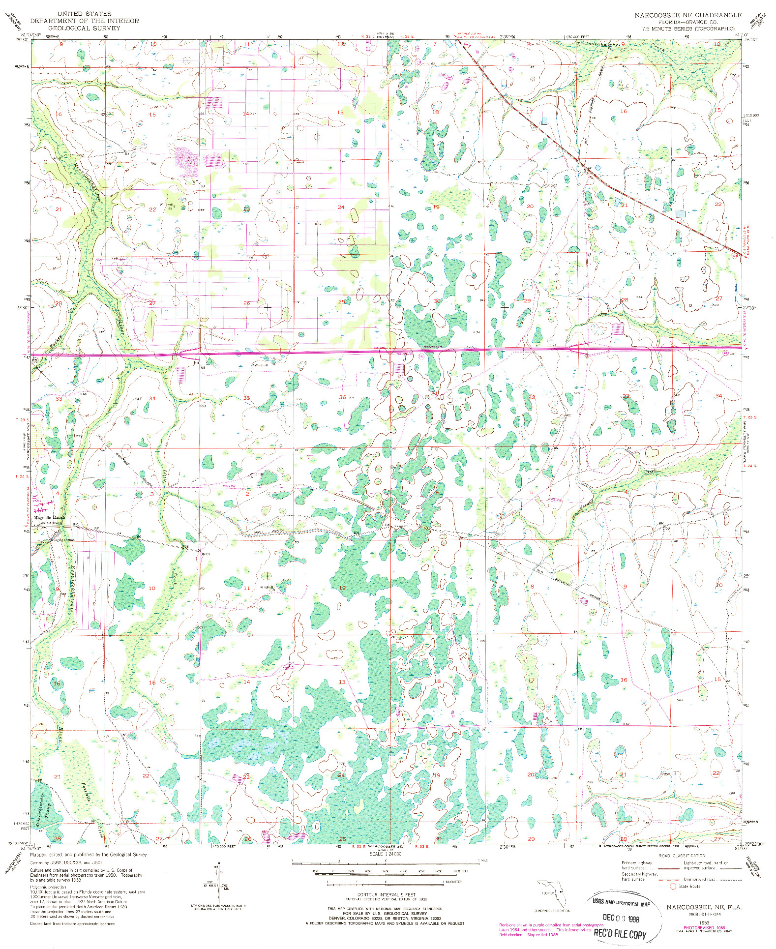 USGS 1:24000-SCALE QUADRANGLE FOR NARCOOSSEE NE, FL 1953