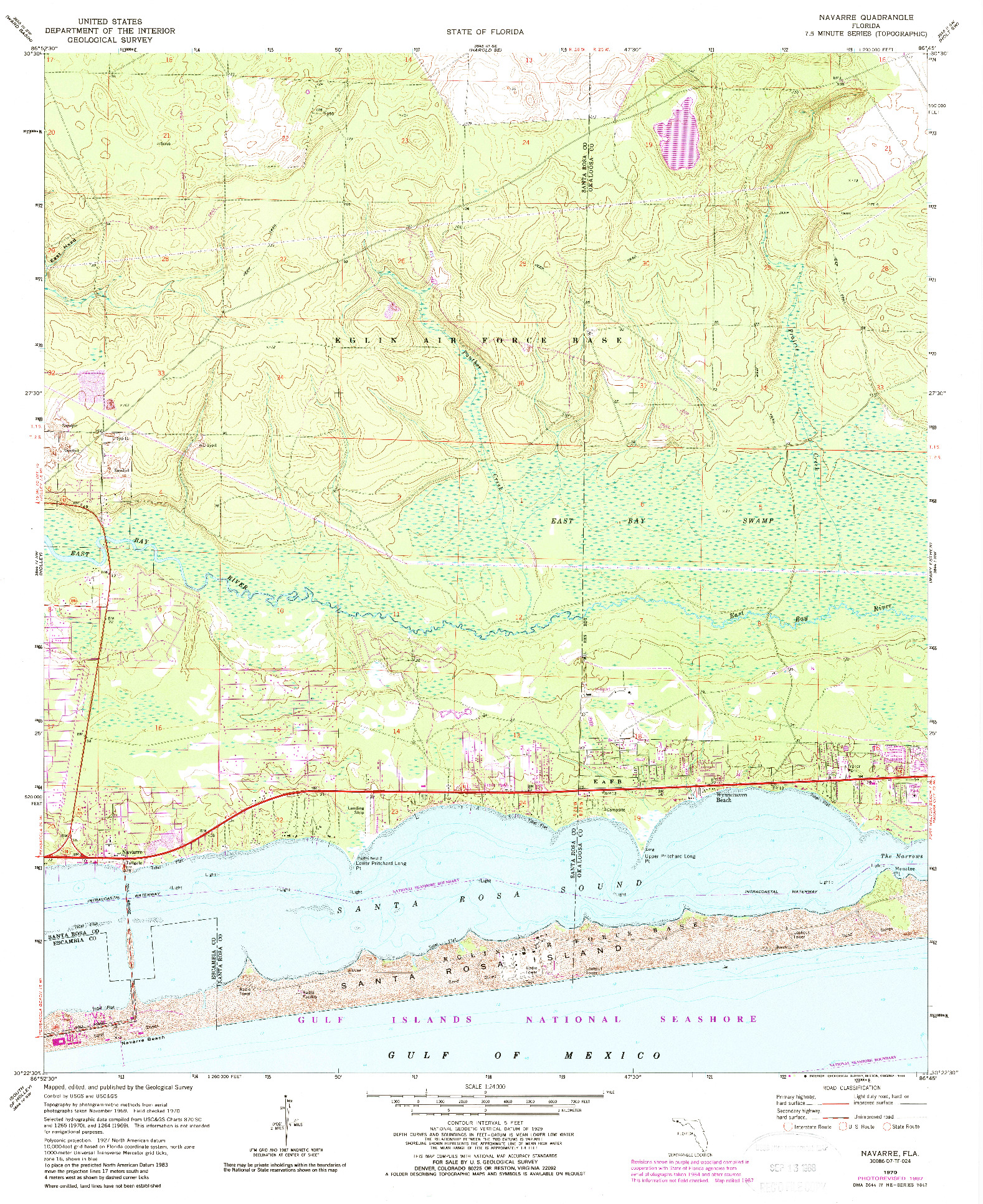 USGS 1:24000-SCALE QUADRANGLE FOR NAVARRE, FL 1970