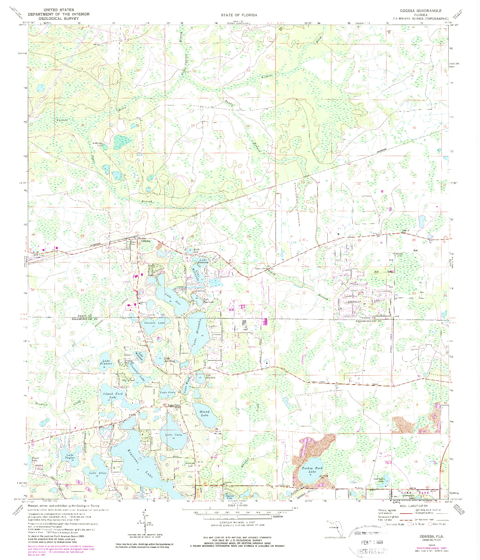 USGS 1:24000-SCALE QUADRANGLE FOR ODESSA, FL 1974