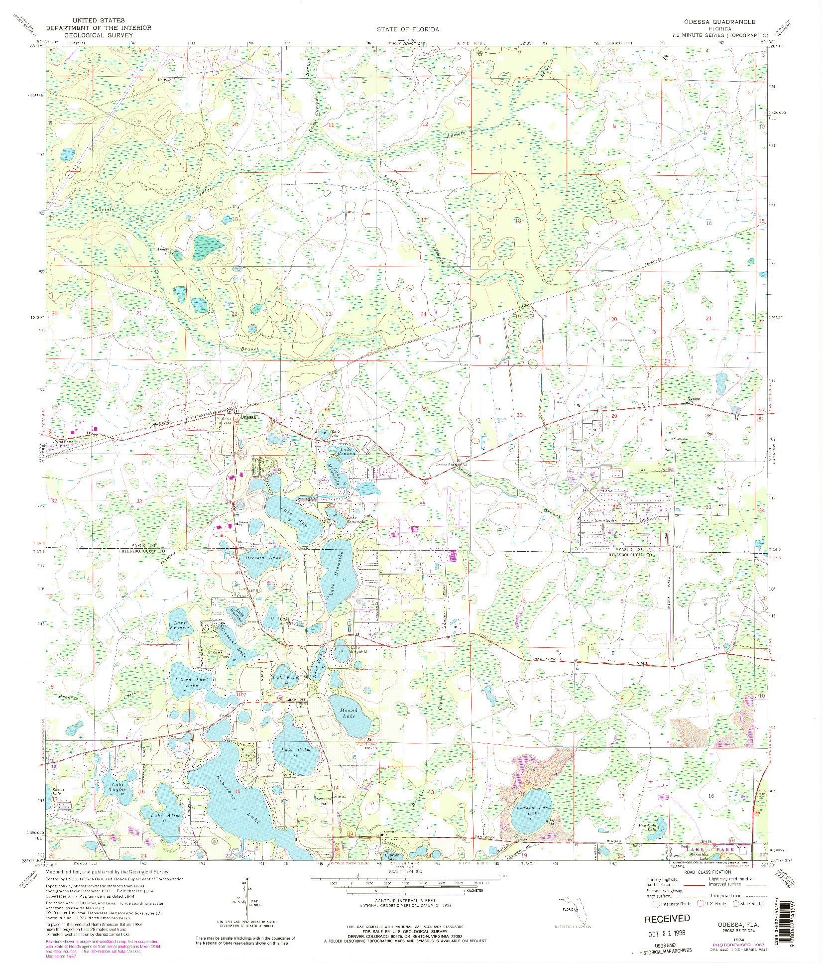 USGS 1:24000-SCALE QUADRANGLE FOR ODESSA, FL 1974