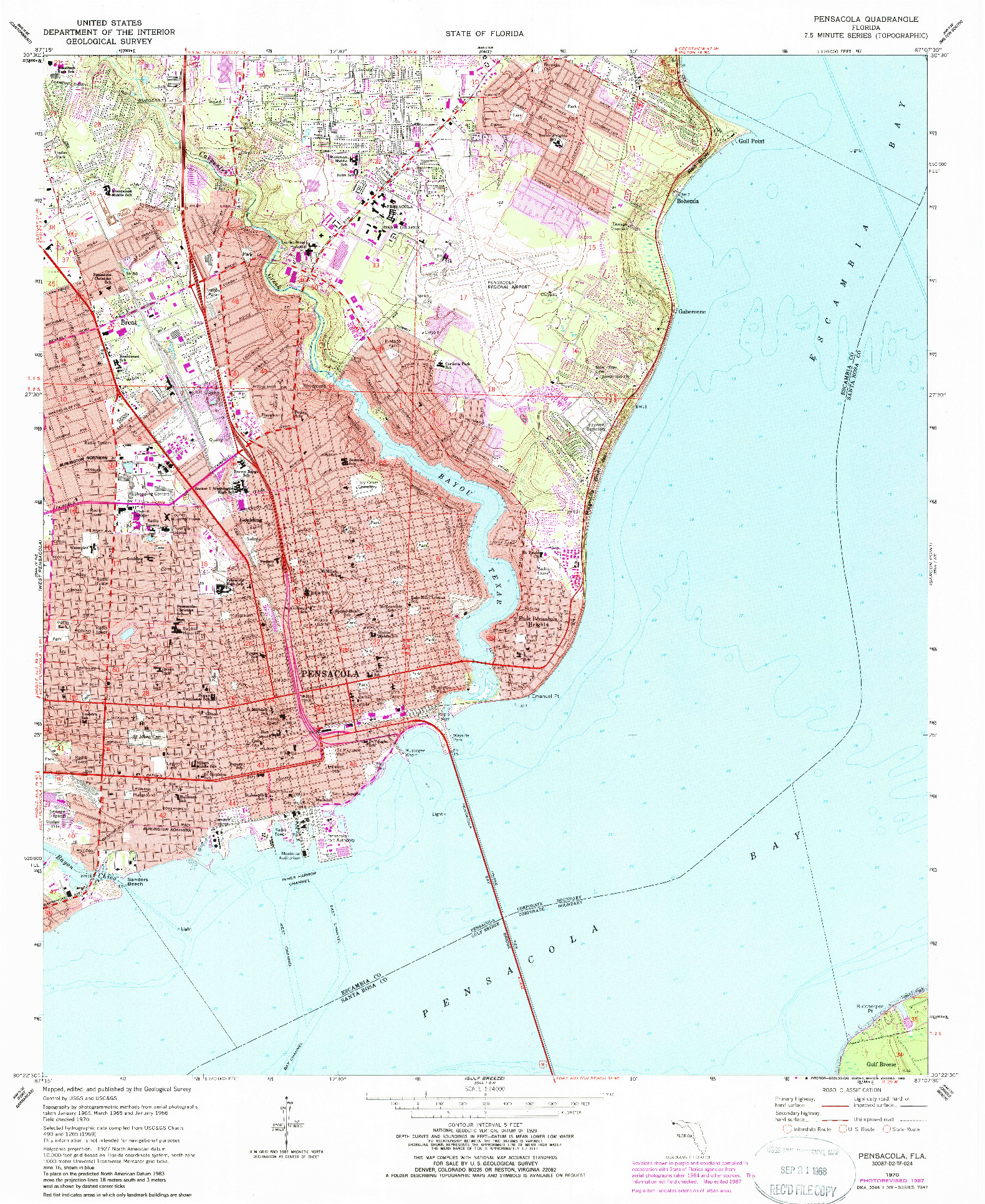 USGS 1:24000-SCALE QUADRANGLE FOR PENSACOLA, FL 1970