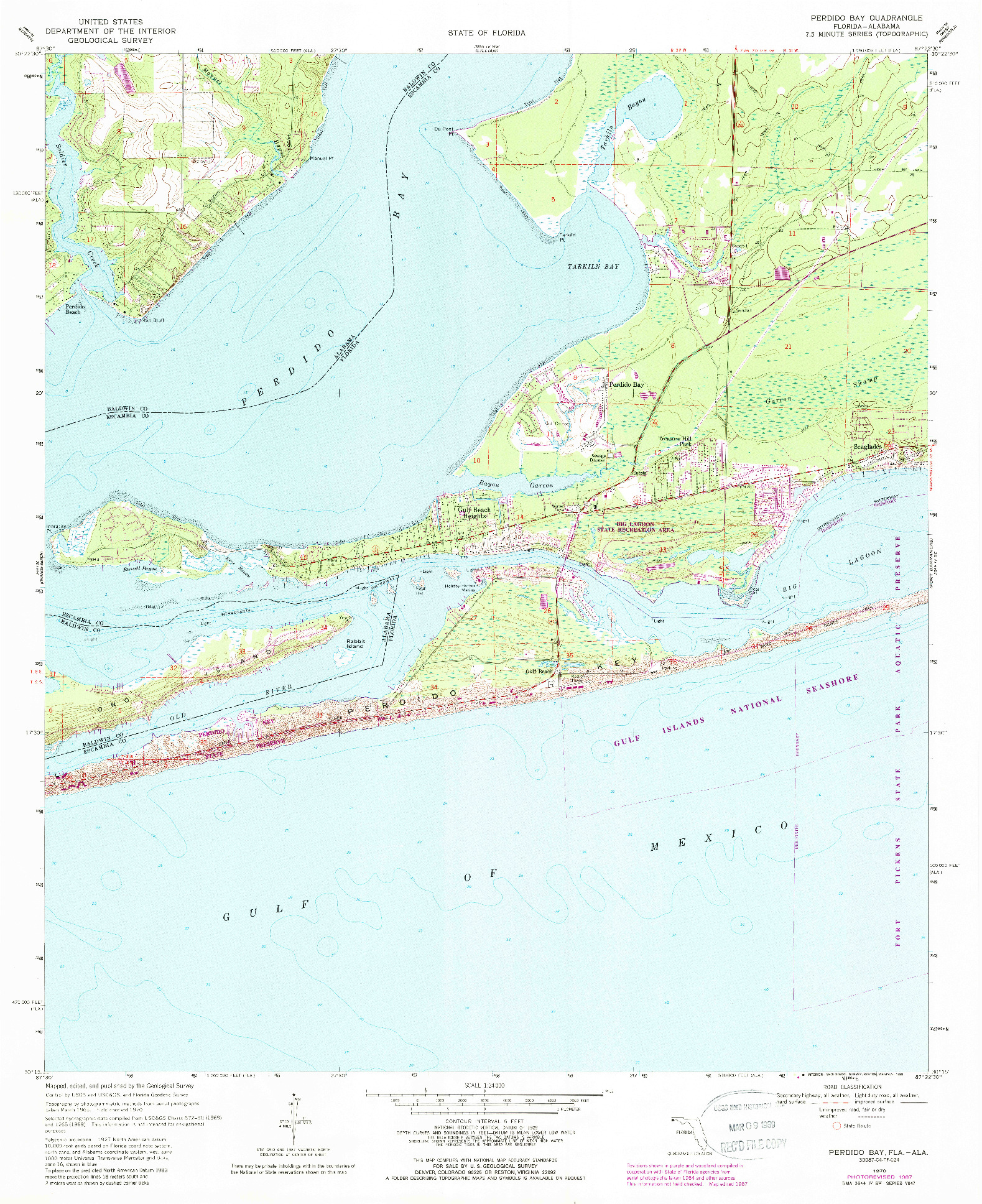 USGS 1:24000-SCALE QUADRANGLE FOR PERDIDO BAY, FL 1970