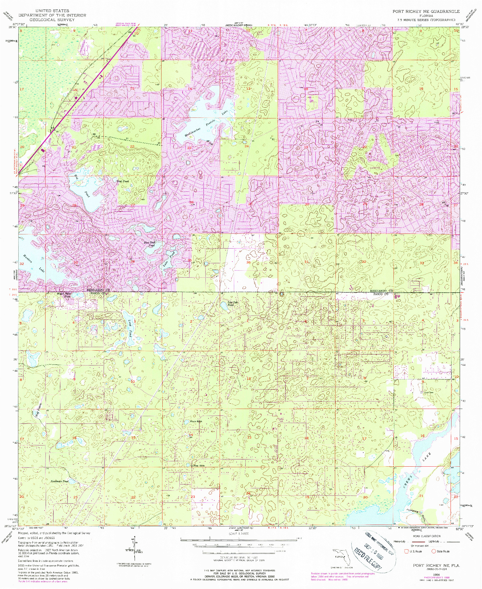 USGS 1:24000-SCALE QUADRANGLE FOR PORT RICHEY NE, FL 1954