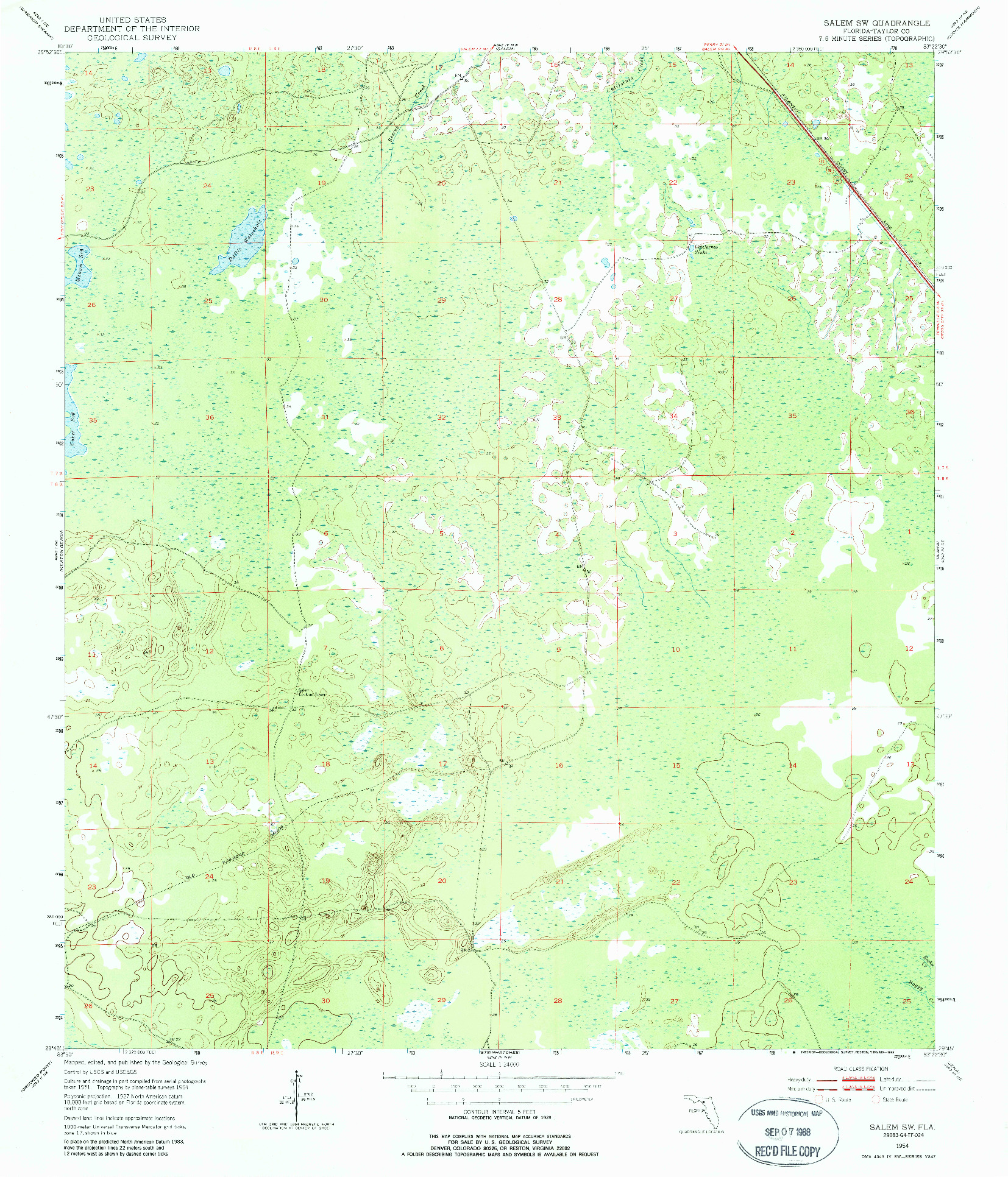 USGS 1:24000-SCALE QUADRANGLE FOR SALEM SW, FL 1954