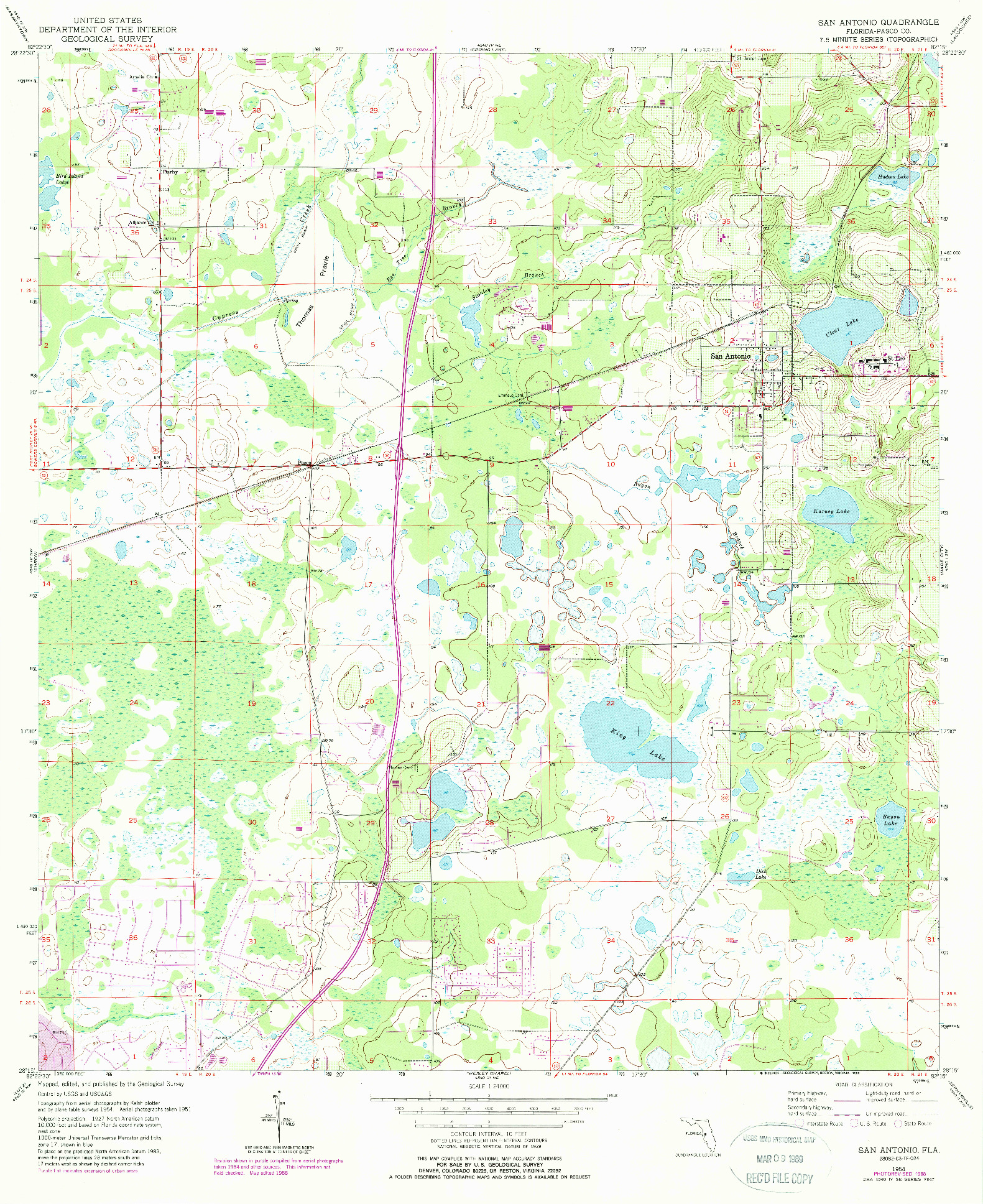 USGS 1:24000-SCALE QUADRANGLE FOR SAN ANTONIO, FL 1954