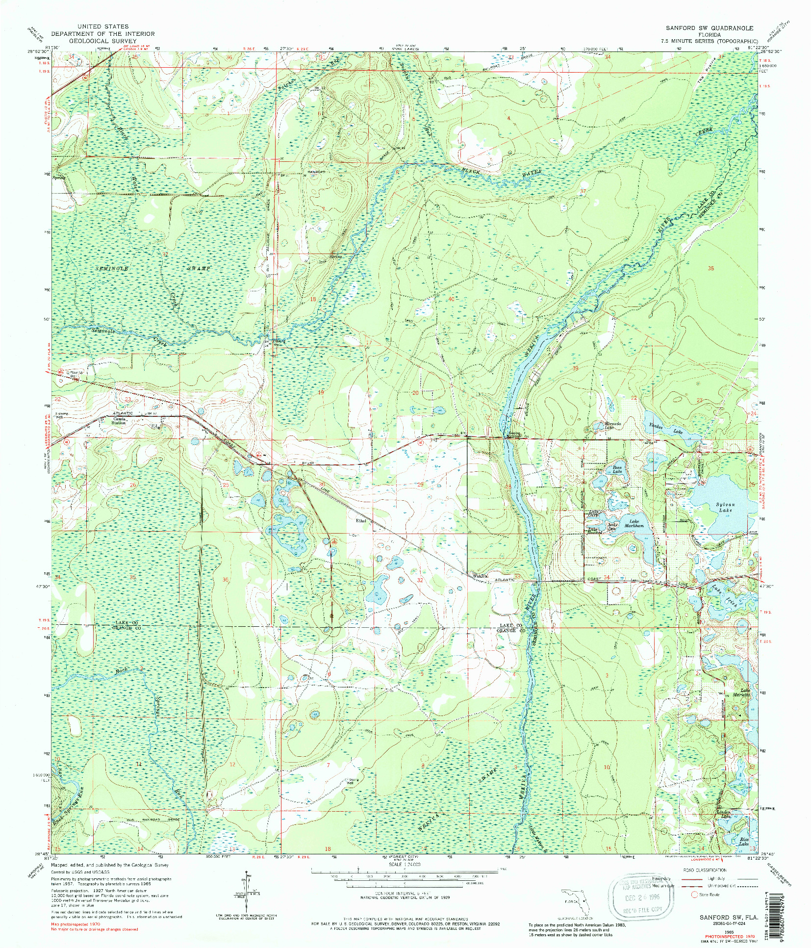 USGS 1:24000-SCALE QUADRANGLE FOR SANFORD SW, FL 1965