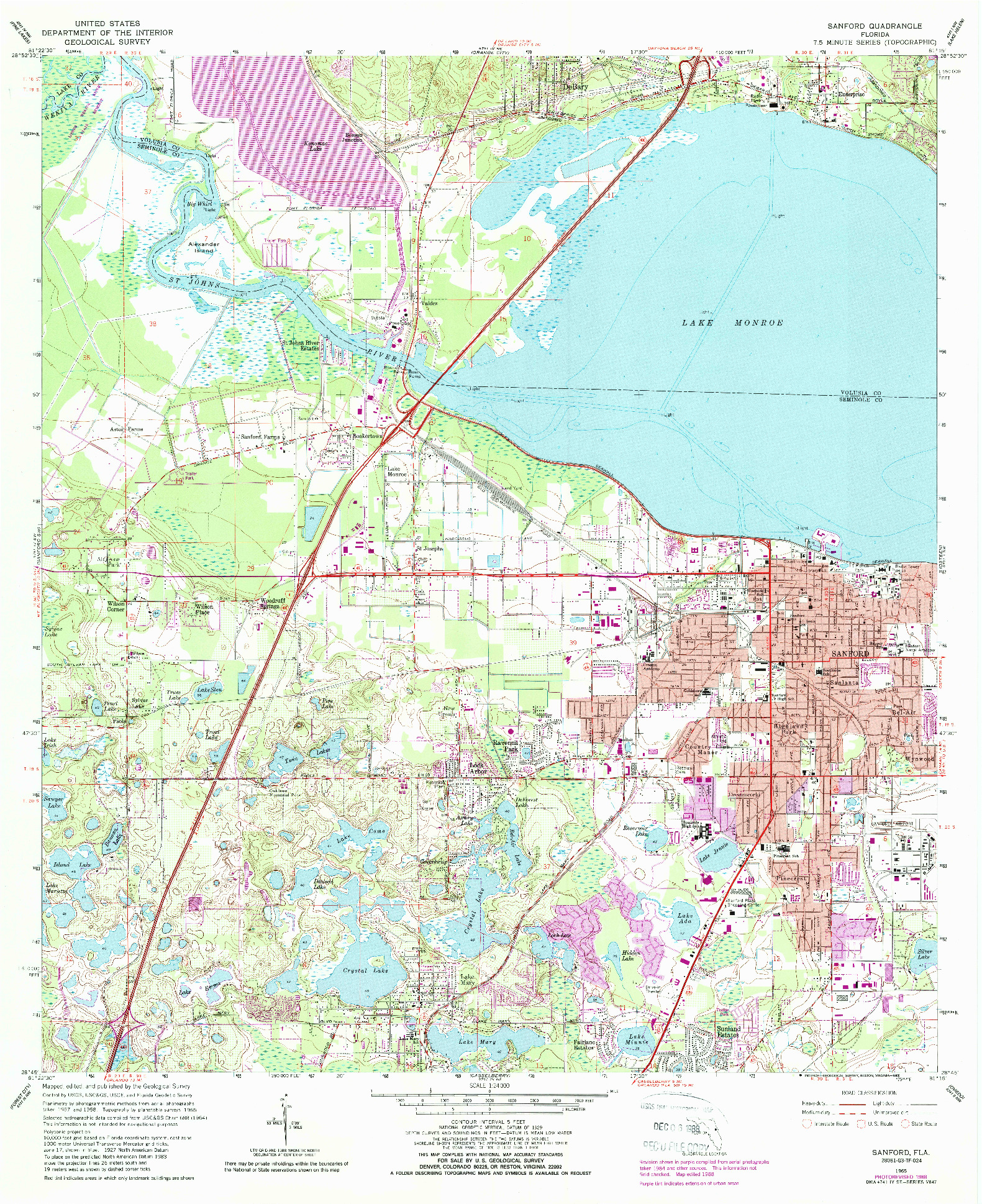 USGS 1:24000-SCALE QUADRANGLE FOR SANFORD, FL 1965