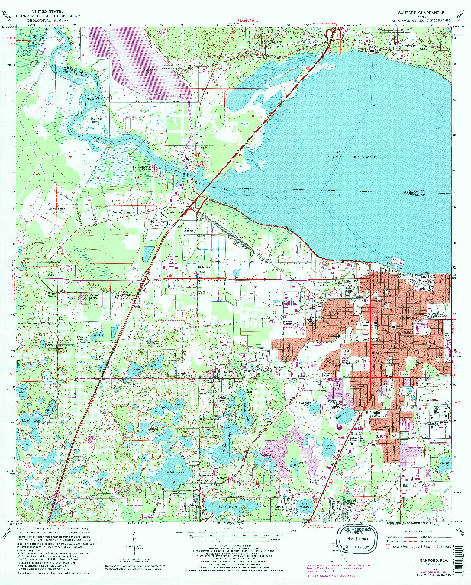 USGS 1:24000-SCALE QUADRANGLE FOR SANFORD, FL 1965