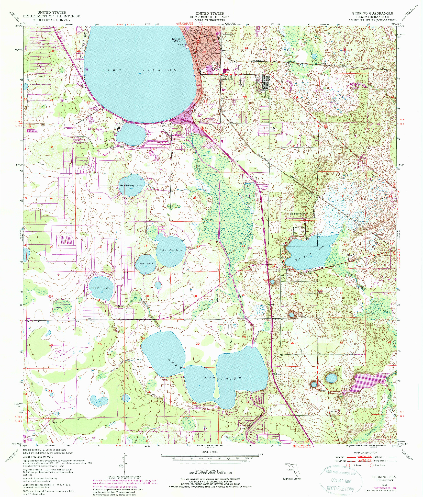 USGS 1:24000-SCALE QUADRANGLE FOR SEBRING, FL 1952