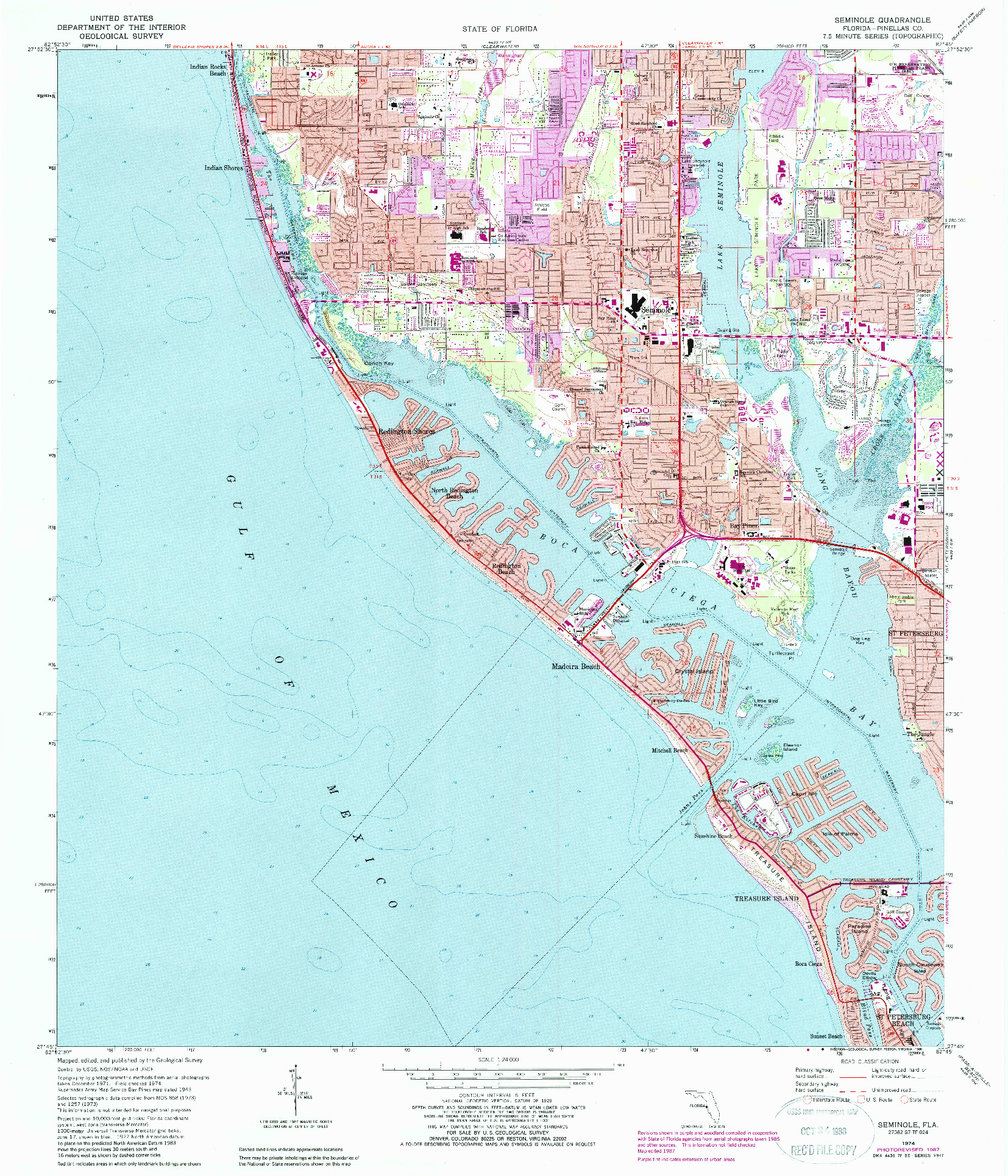 USGS 1:24000-SCALE QUADRANGLE FOR SEMINOLE, FL 1974