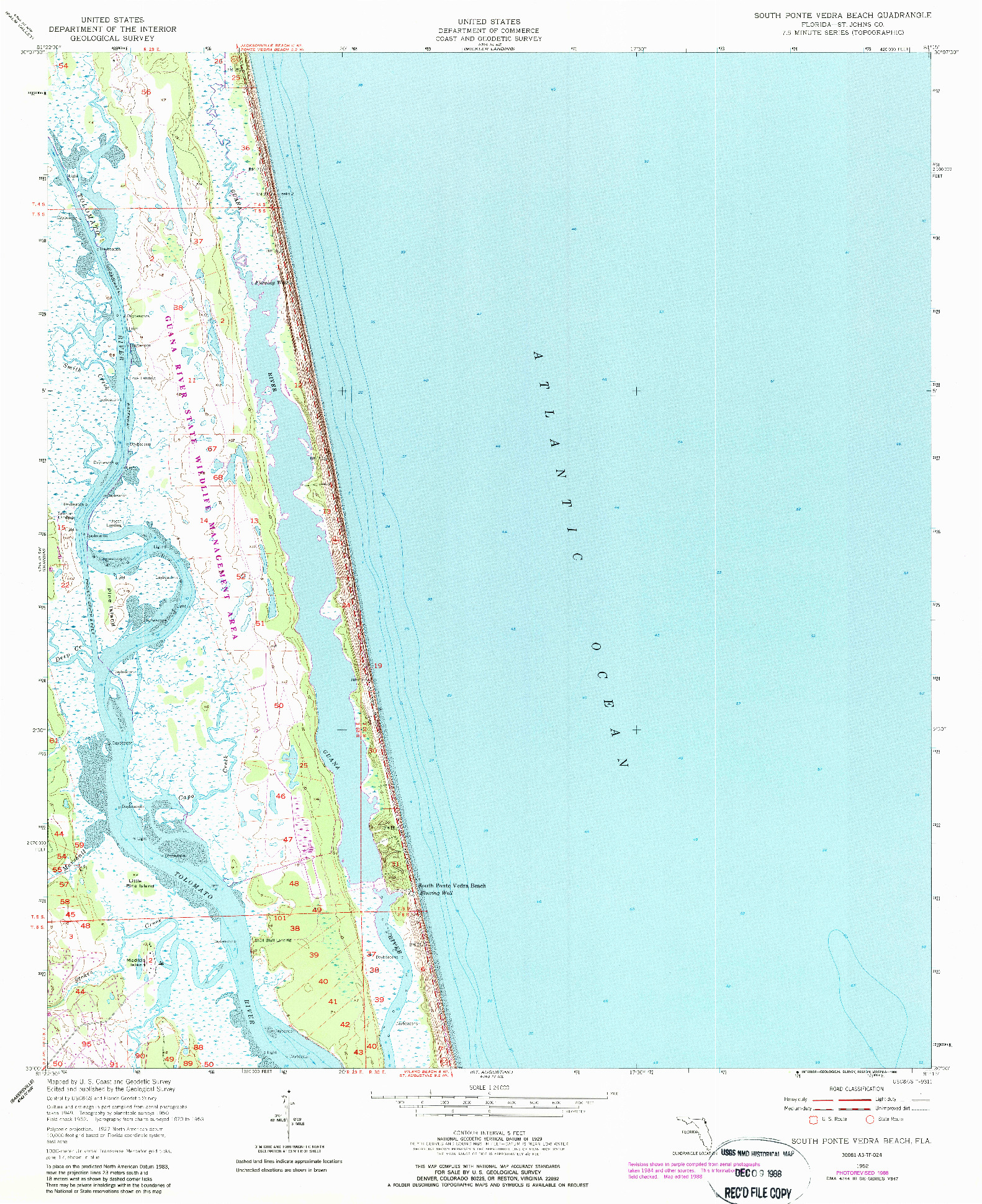 USGS 1:24000-SCALE QUADRANGLE FOR SOUTH PONTE VEDRA BEACH, FL 1952