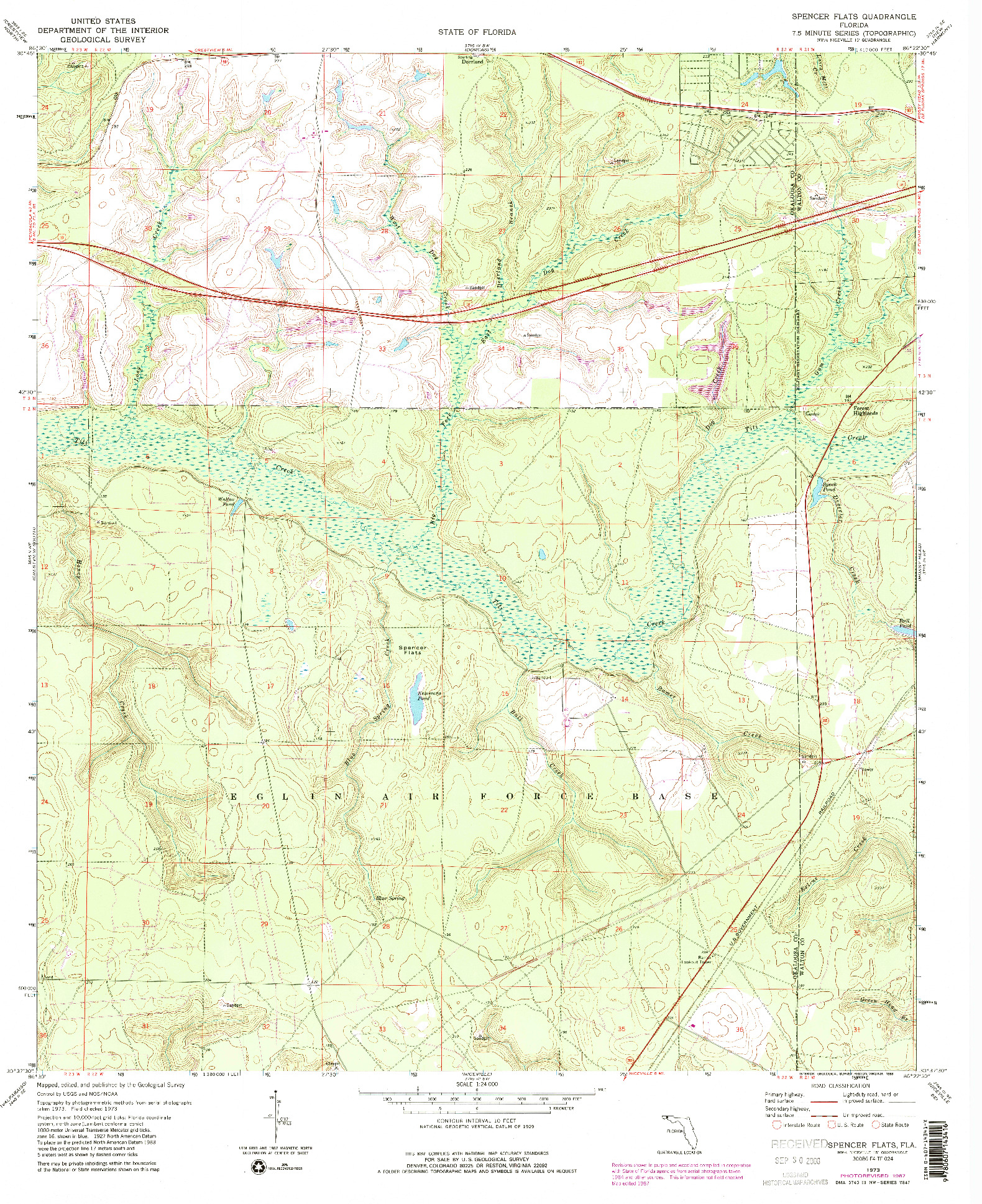 USGS 1:24000-SCALE QUADRANGLE FOR SPENCER FLATS, FL 1973