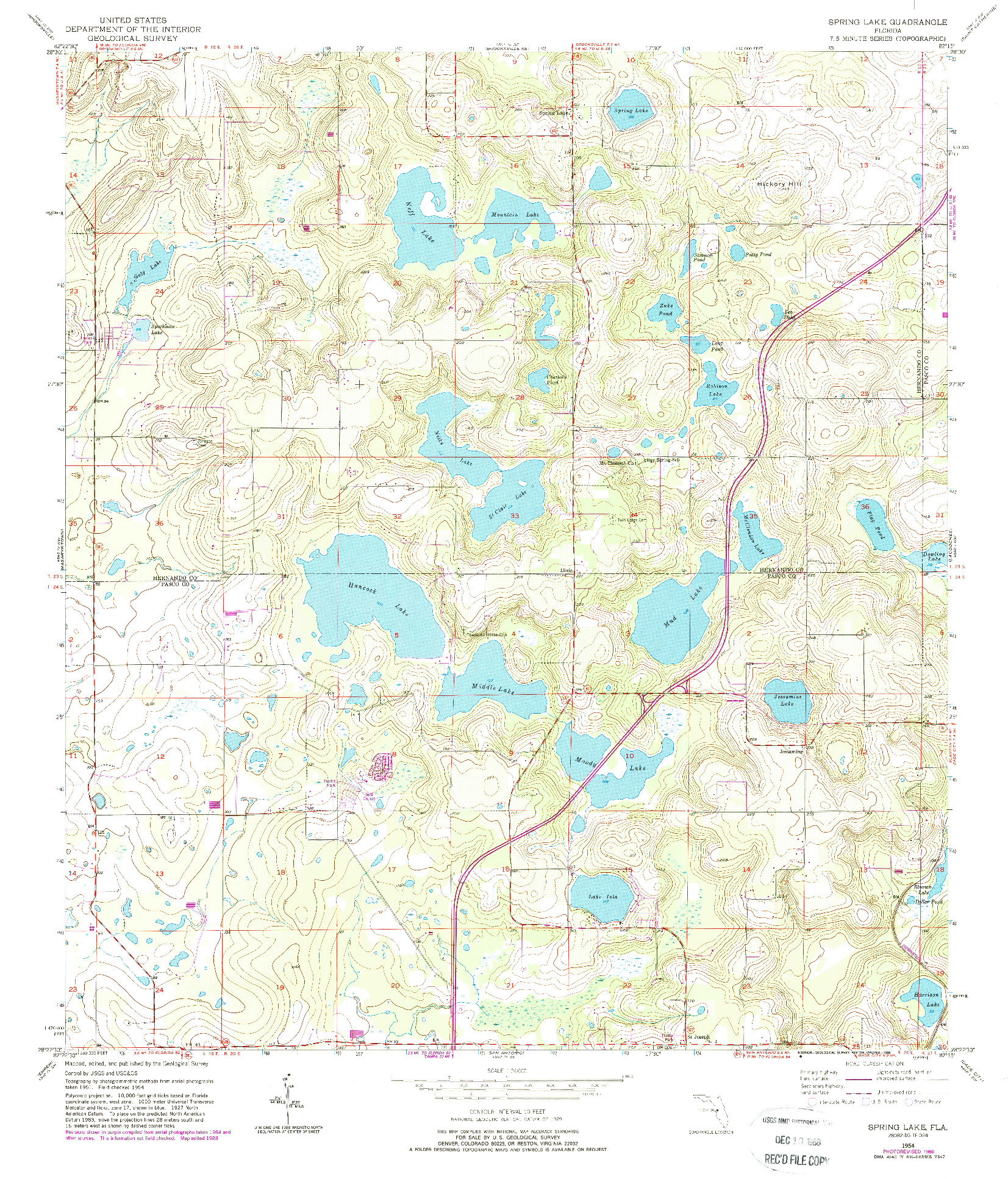 USGS 1:24000-SCALE QUADRANGLE FOR SPRING LAKE, FL 1954