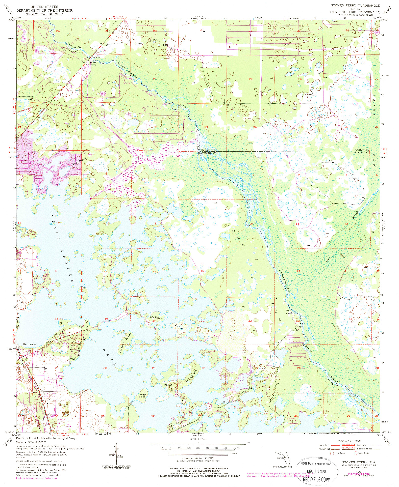 USGS 1:24000-SCALE QUADRANGLE FOR STOKES FERRY, FL 1954
