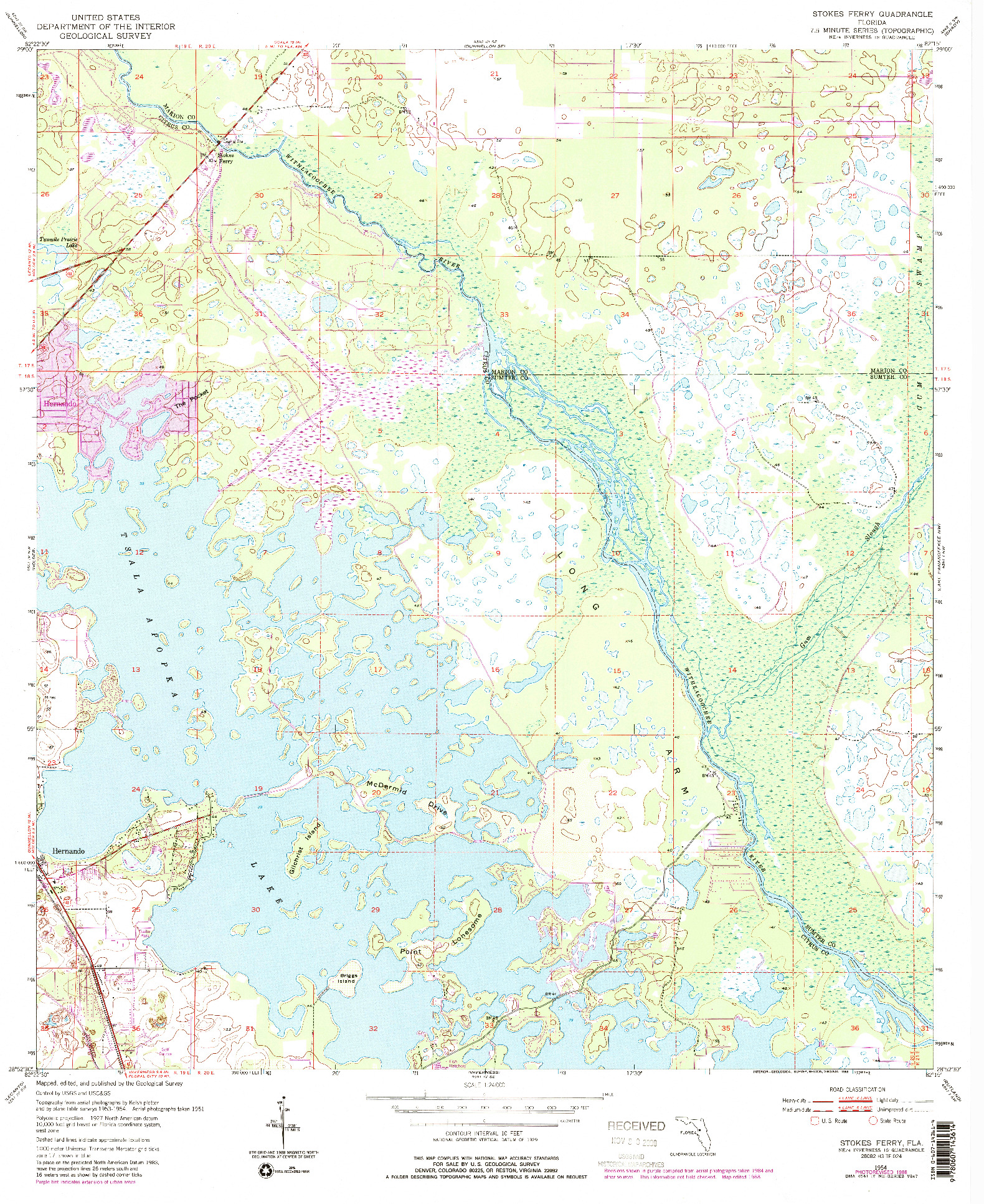 USGS 1:24000-SCALE QUADRANGLE FOR STOKES FERRY, FL 1954