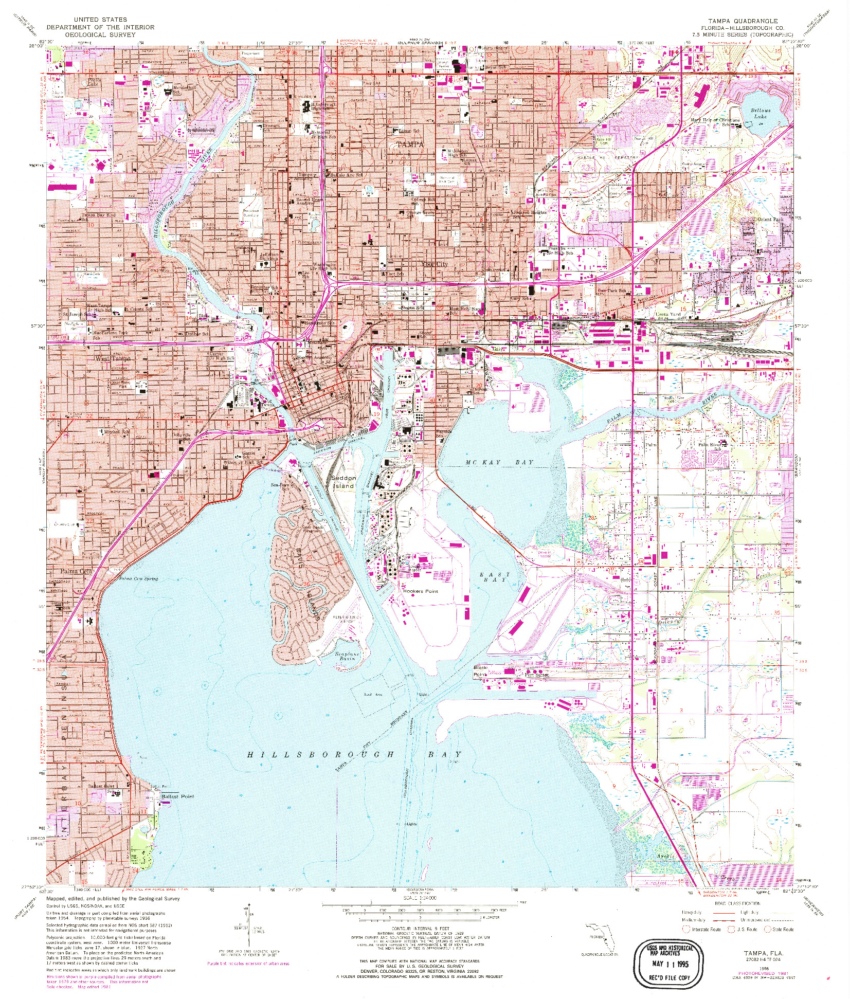 USGS 1:24000-SCALE QUADRANGLE FOR TAMPA, FL 1956