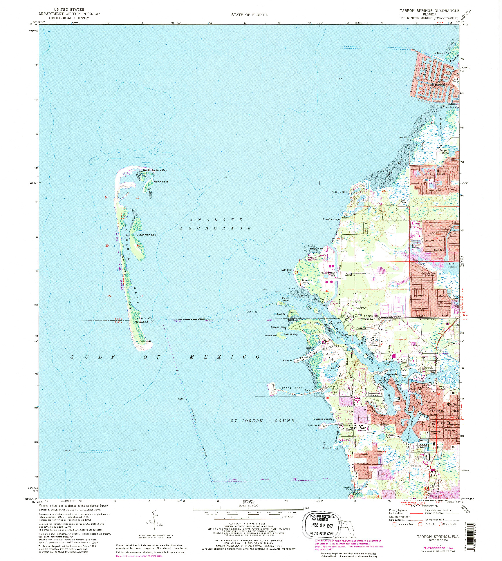 USGS 1:24000-SCALE QUADRANGLE FOR TARPON SPRINGS, FL 1973