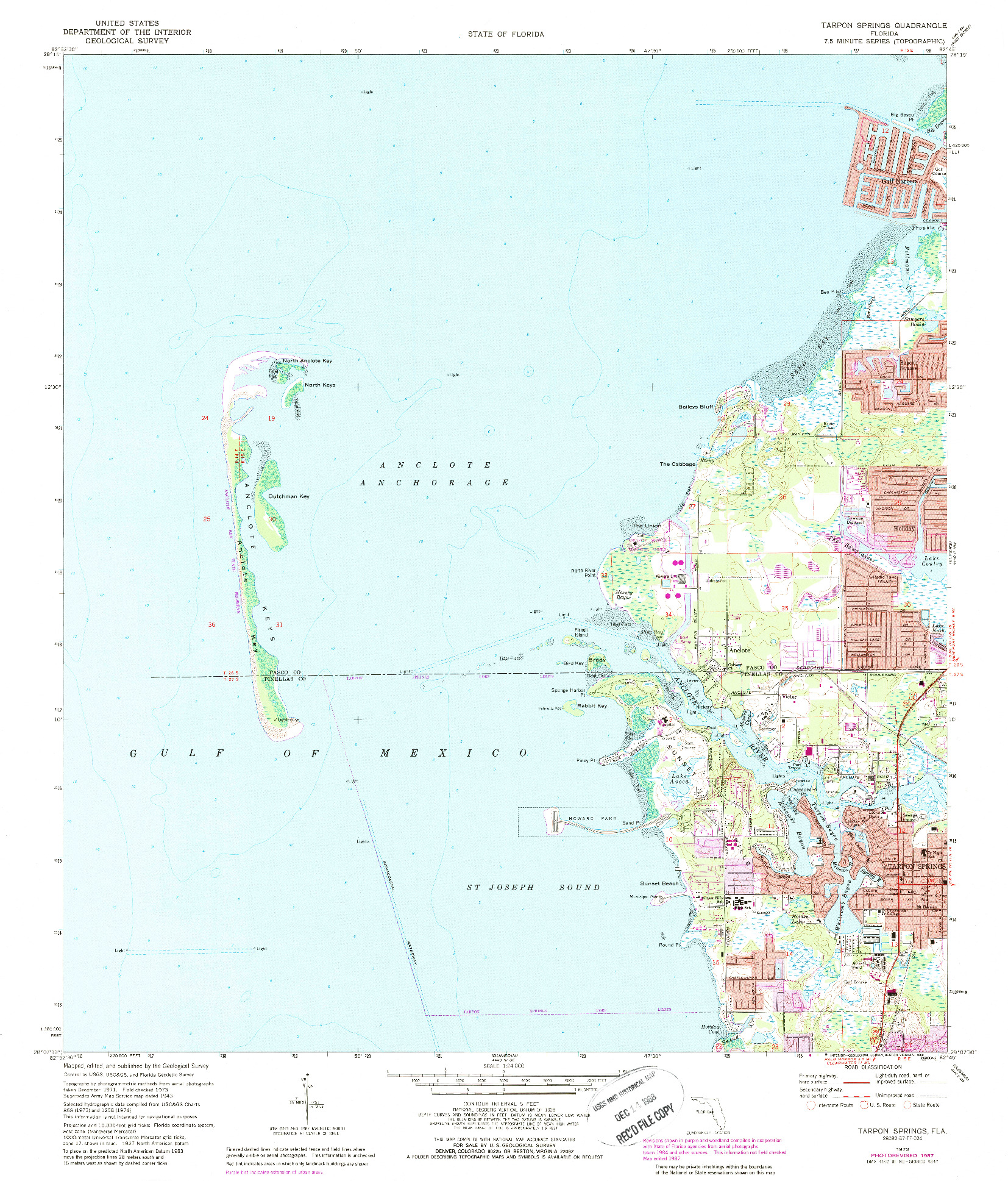 USGS 1:24000-SCALE QUADRANGLE FOR TARPON SPRINGS, FL 1973