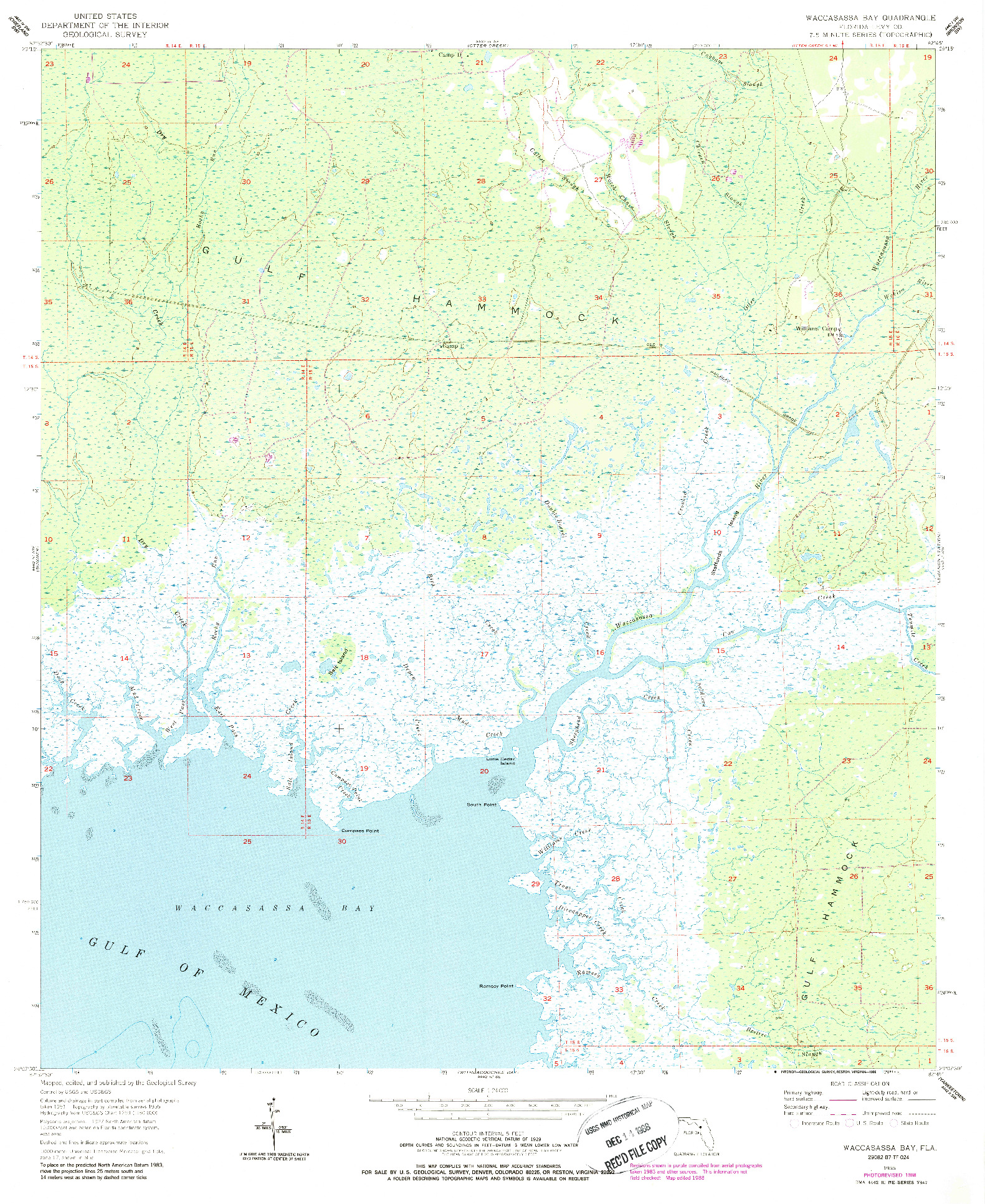 USGS 1:24000-SCALE QUADRANGLE FOR WACCASASSA BAY, FL 1955