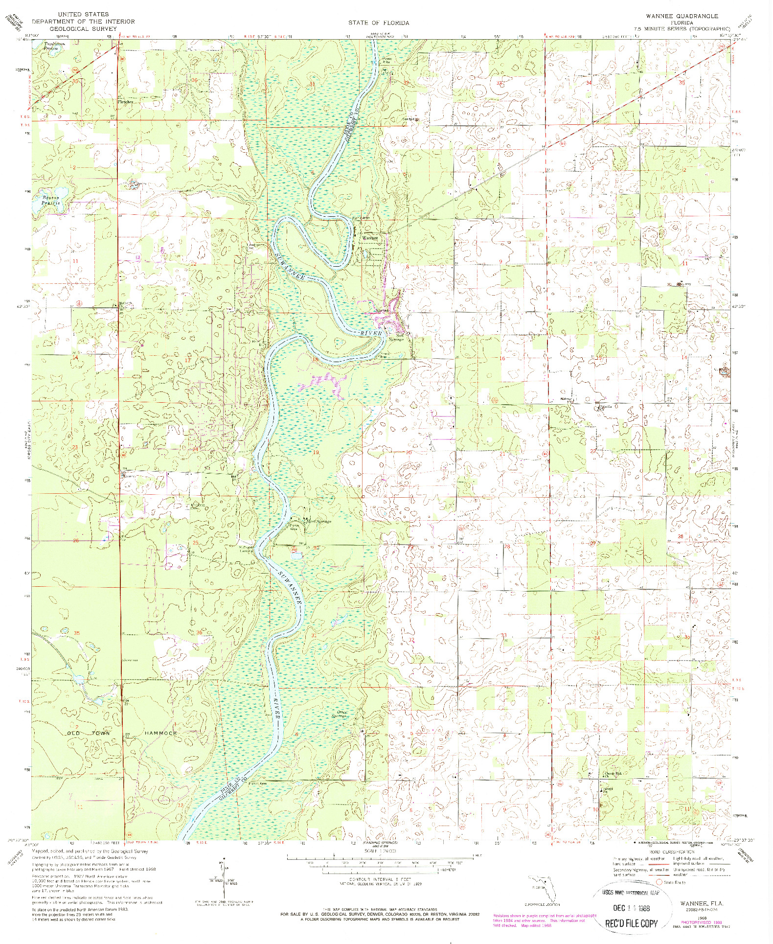 USGS 1:24000-SCALE QUADRANGLE FOR WANNEE, FL 1968