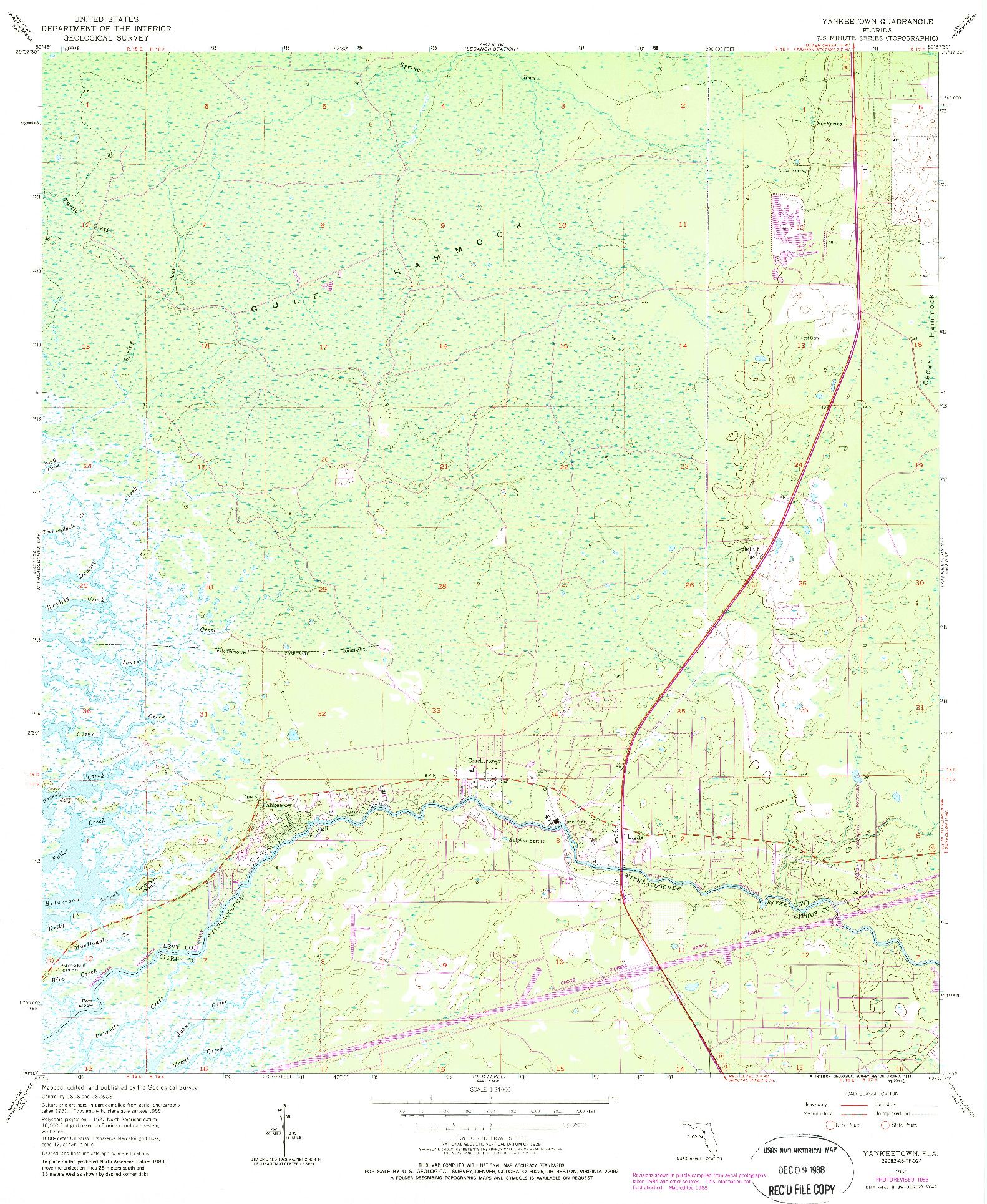 USGS 1:24000-SCALE QUADRANGLE FOR YANKEETOWN, FL 1955