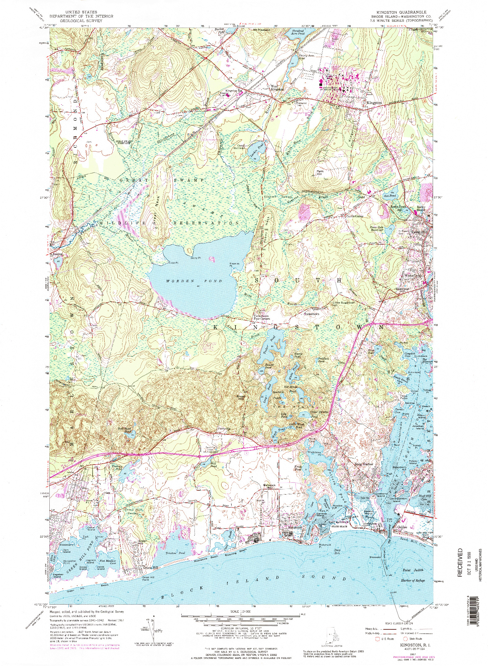 USGS 1:24000-SCALE QUADRANGLE FOR KINGSTON, RI 1957