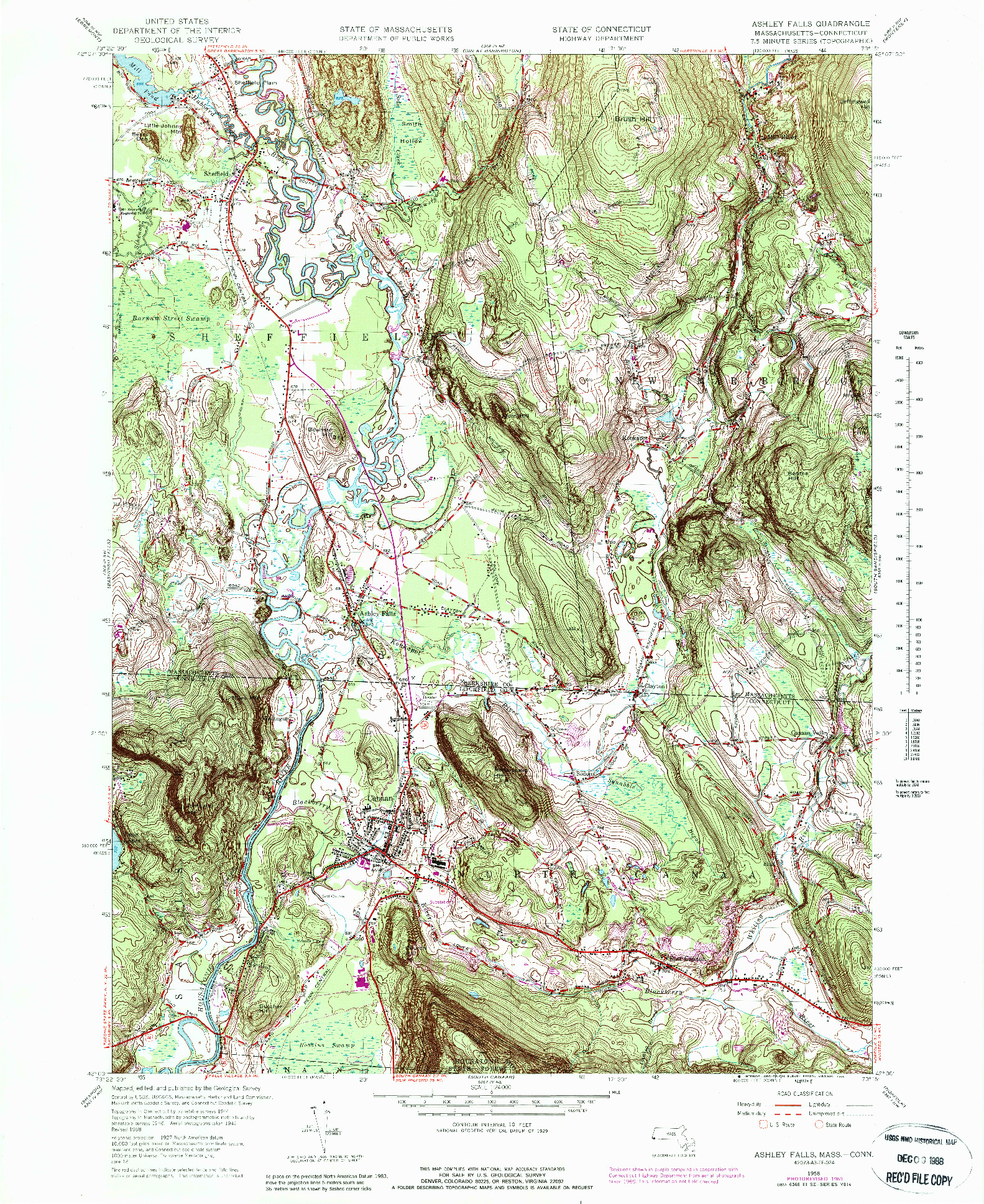 USGS 1:24000-SCALE QUADRANGLE FOR ASHLEY FALLS, MA 1958