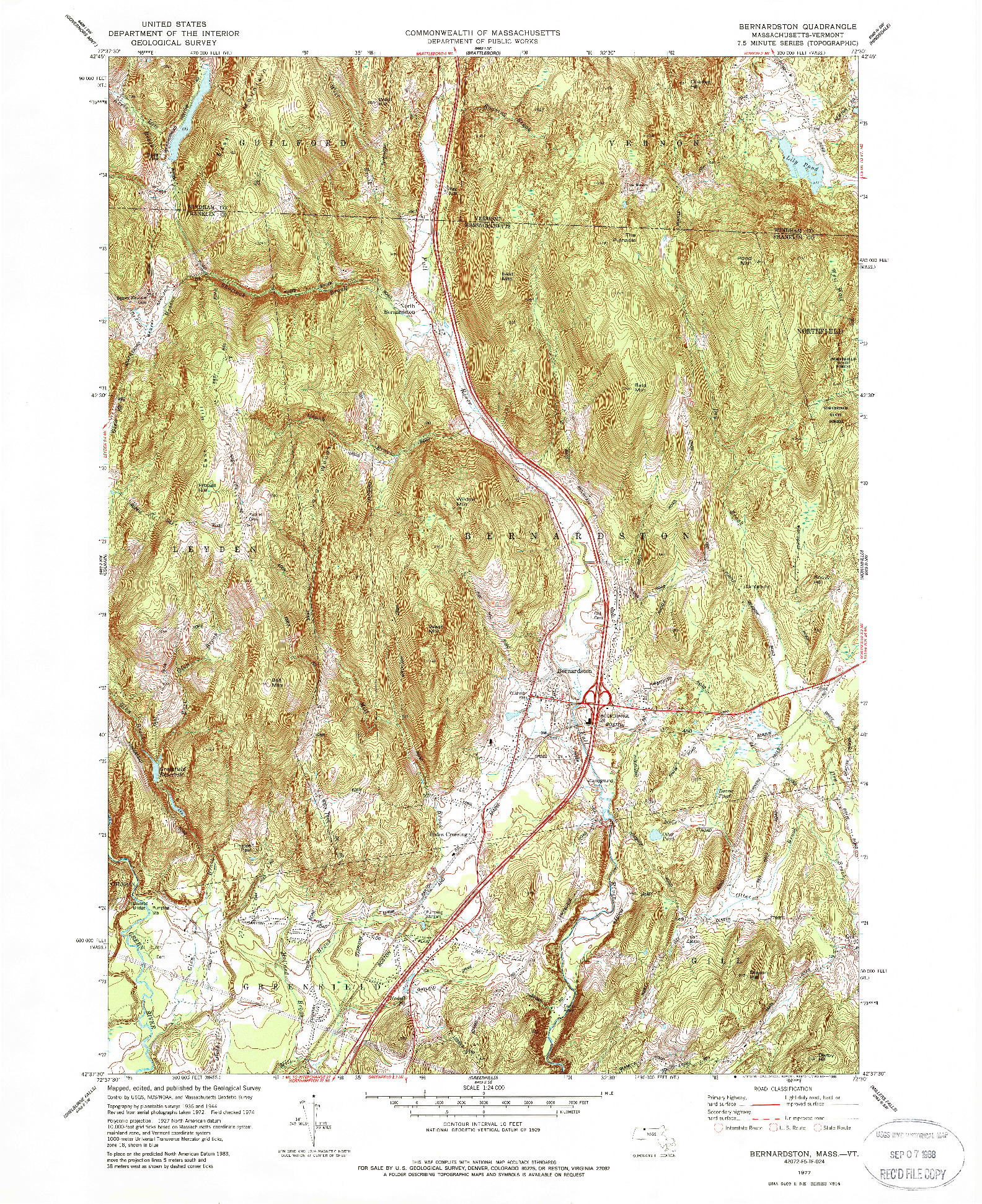 USGS 1:24000-SCALE QUADRANGLE FOR BERNARDSTON, MA 1977