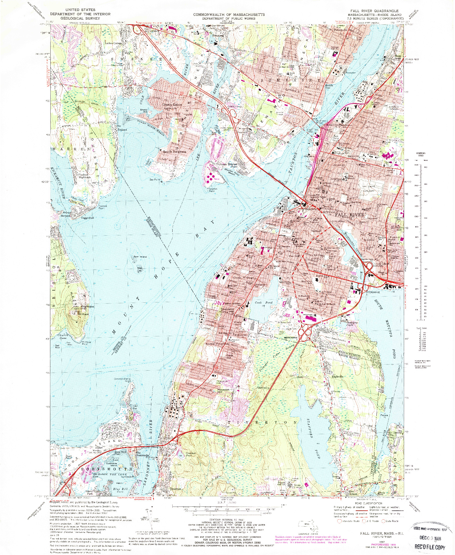 USGS 1:24000-SCALE QUADRANGLE FOR FALL RIVER, MA 1967