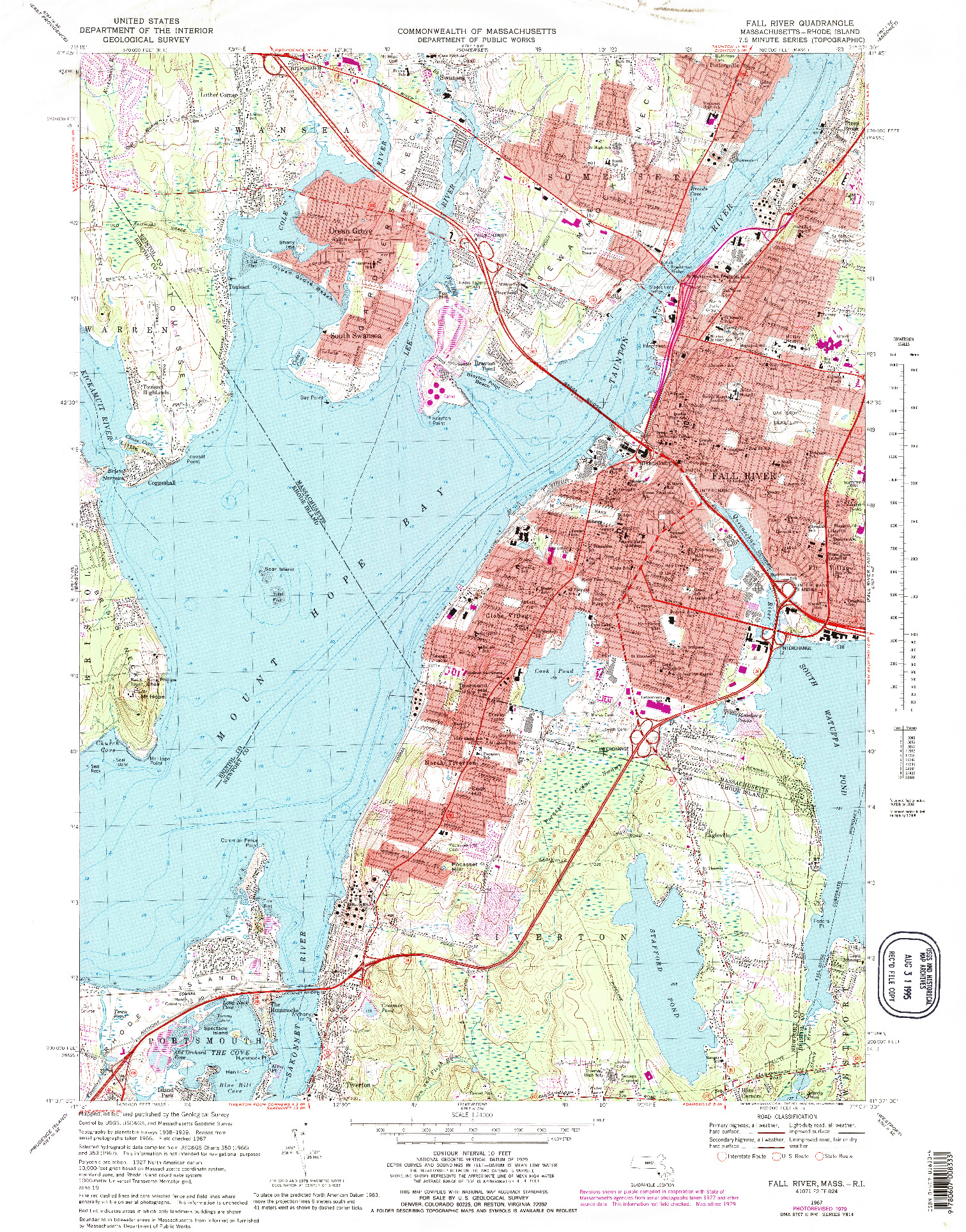 USGS 1:24000-SCALE QUADRANGLE FOR FALL RIVER, MA 1967